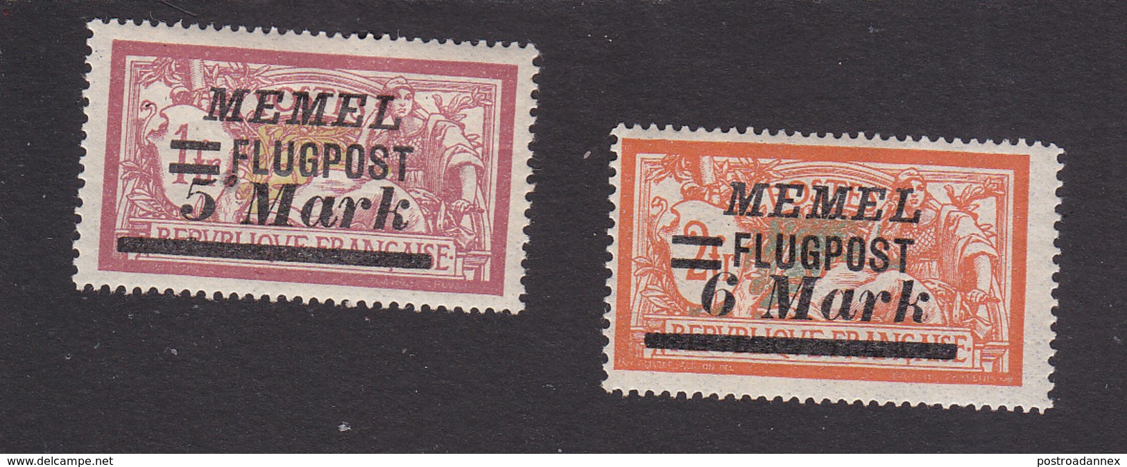 Memel, Scott #C27-C28, Mint Hinged, French Stamp Surcharged, Issued 1922 - Unused Stamps