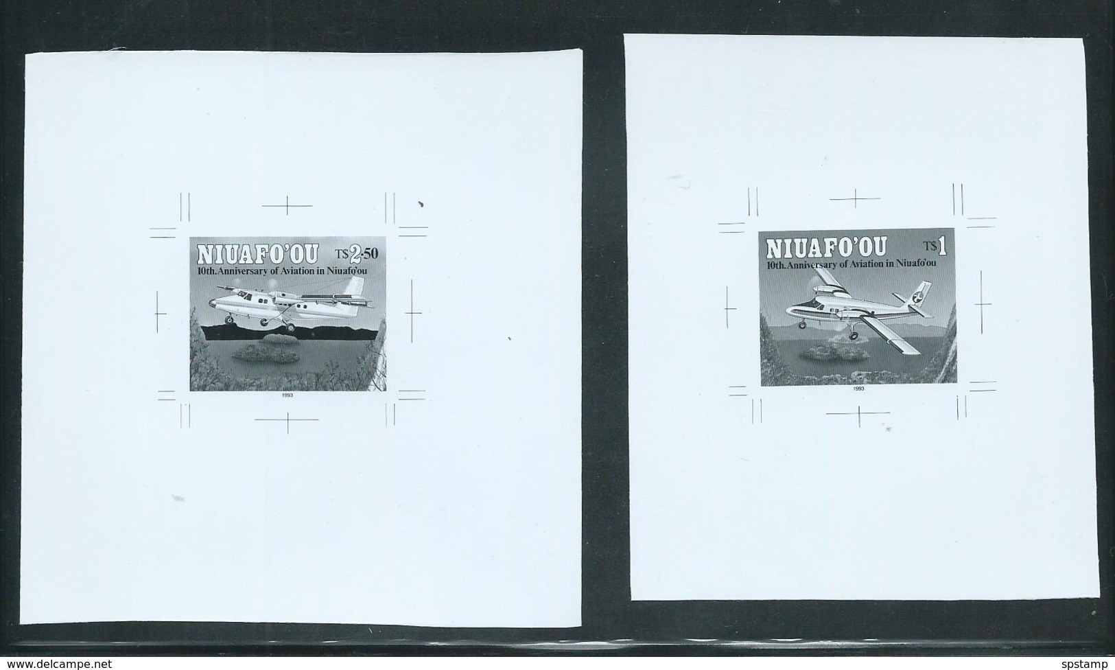 Tonga Niuafo´ou 1993 Aviation & Plane Set Of 2 Black & White Proofs - Tonga (1970-...)