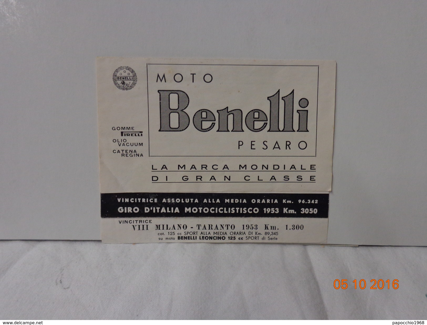 DEPLIANT PUBBLICITARIO 1953 MOTO BENELLI PESARO - Altri & Non Classificati