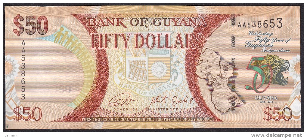 Guyana 50 Dollar 2016 Pnew UNC - Guyana