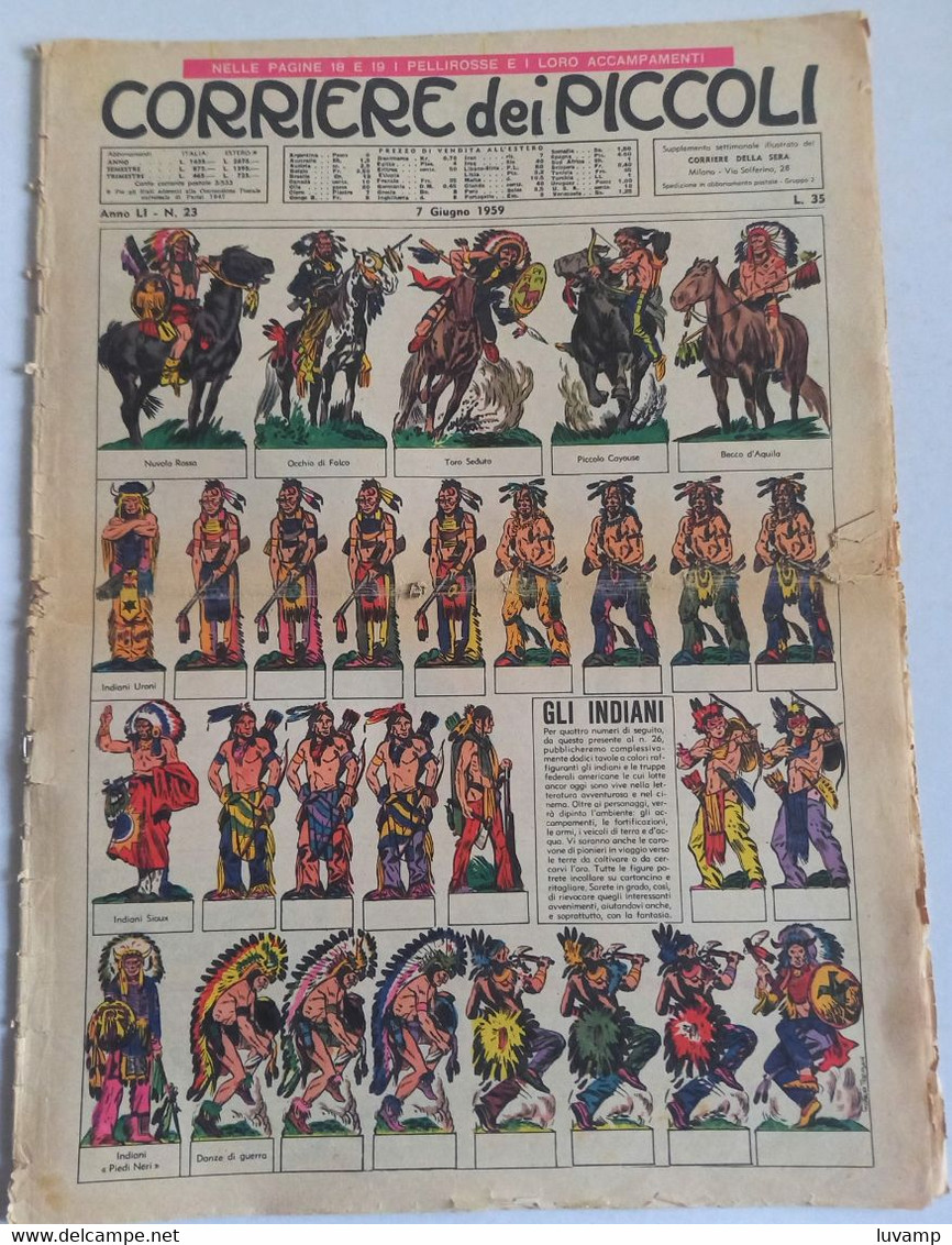 CORRIERE Dei PICCOLI  N. 23 DEL  7 GIUGNO 1959 - FIGURINE INDIANI   (CART 64) - First Editions