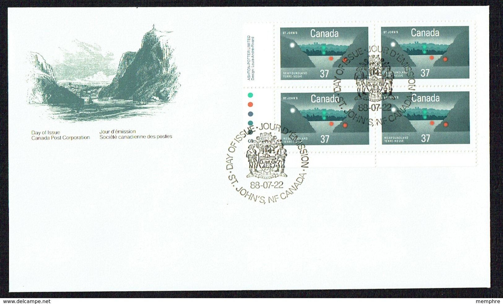 1988  St John's Newfoundland  Sc 1214   LL Plate Block - 1981-1990