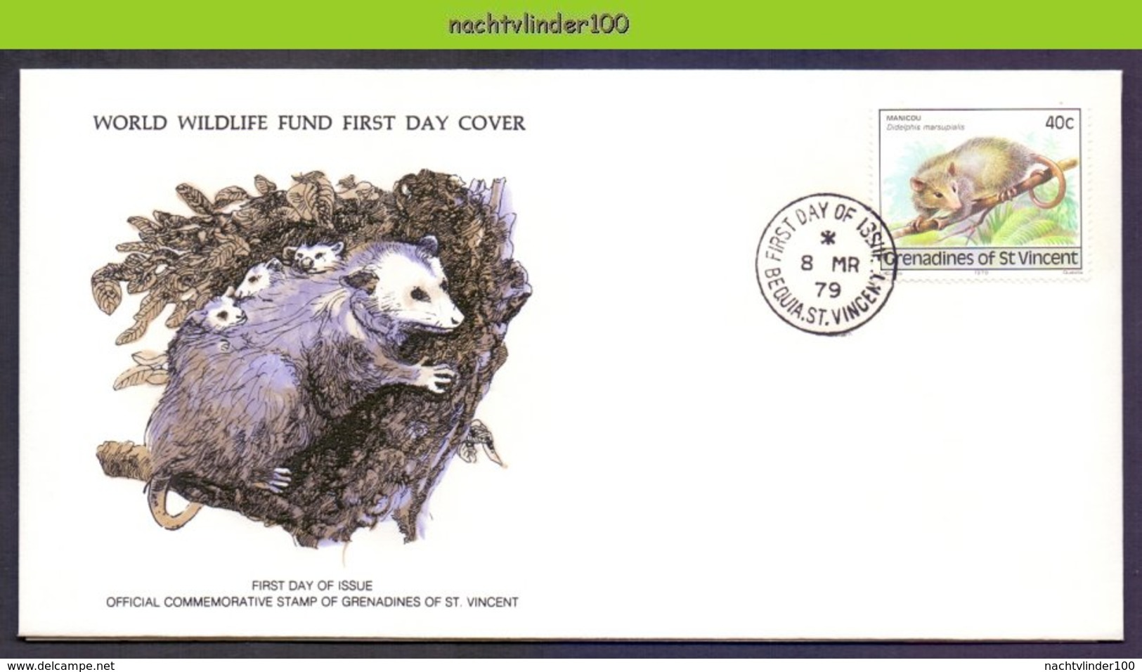 Ndi1129b WWF FAUNA ZOOGDIEREN BUIDELDIEREN OPOSSUM MAMMALS MARSUPIALS GRENADINES OF ST. VINCENT 1979 FDC - Autres & Non Classés