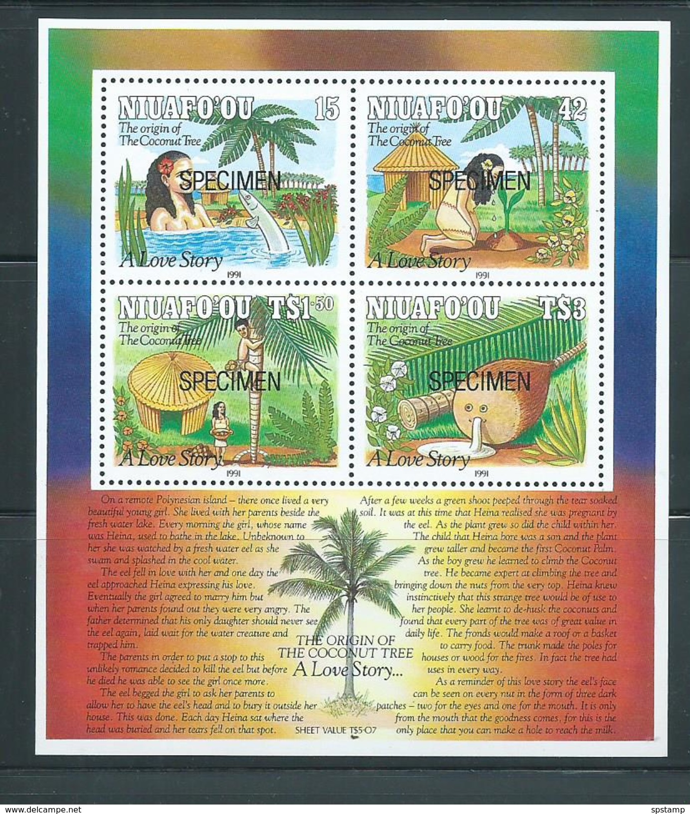 Tonga Niuafo´ou 1991 Christmas Coconut Tree Miniature Sheet MNH Specimen Overprint - Tonga (1970-...)