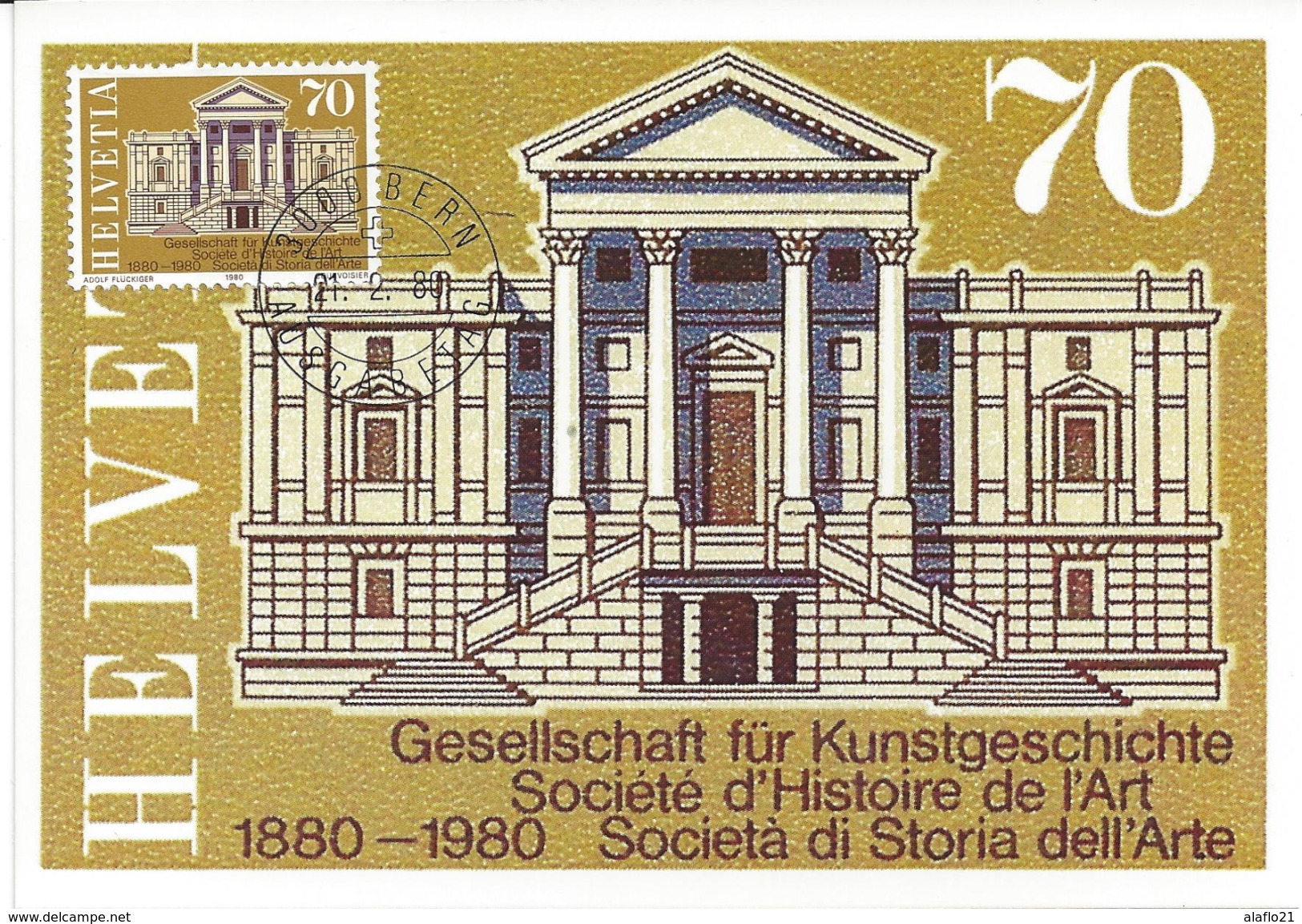 SUISSE - CARTE MAXIMUM - Yvert N° 1102 - SOCIETE HISTOIRE De L'ART - Maximum Cards