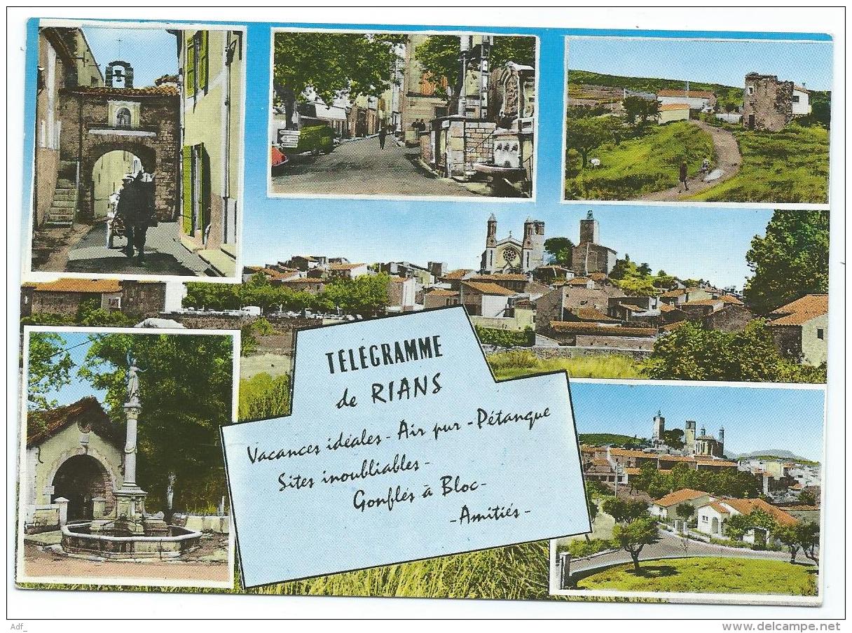 CPSM MULTIVUES COLORISEE TELEGRAMME DE RIANS VACANCES IDEALES - AIR PUR - PETANQUE - SITES INOUBLIABLES, VAR 83 - Rians