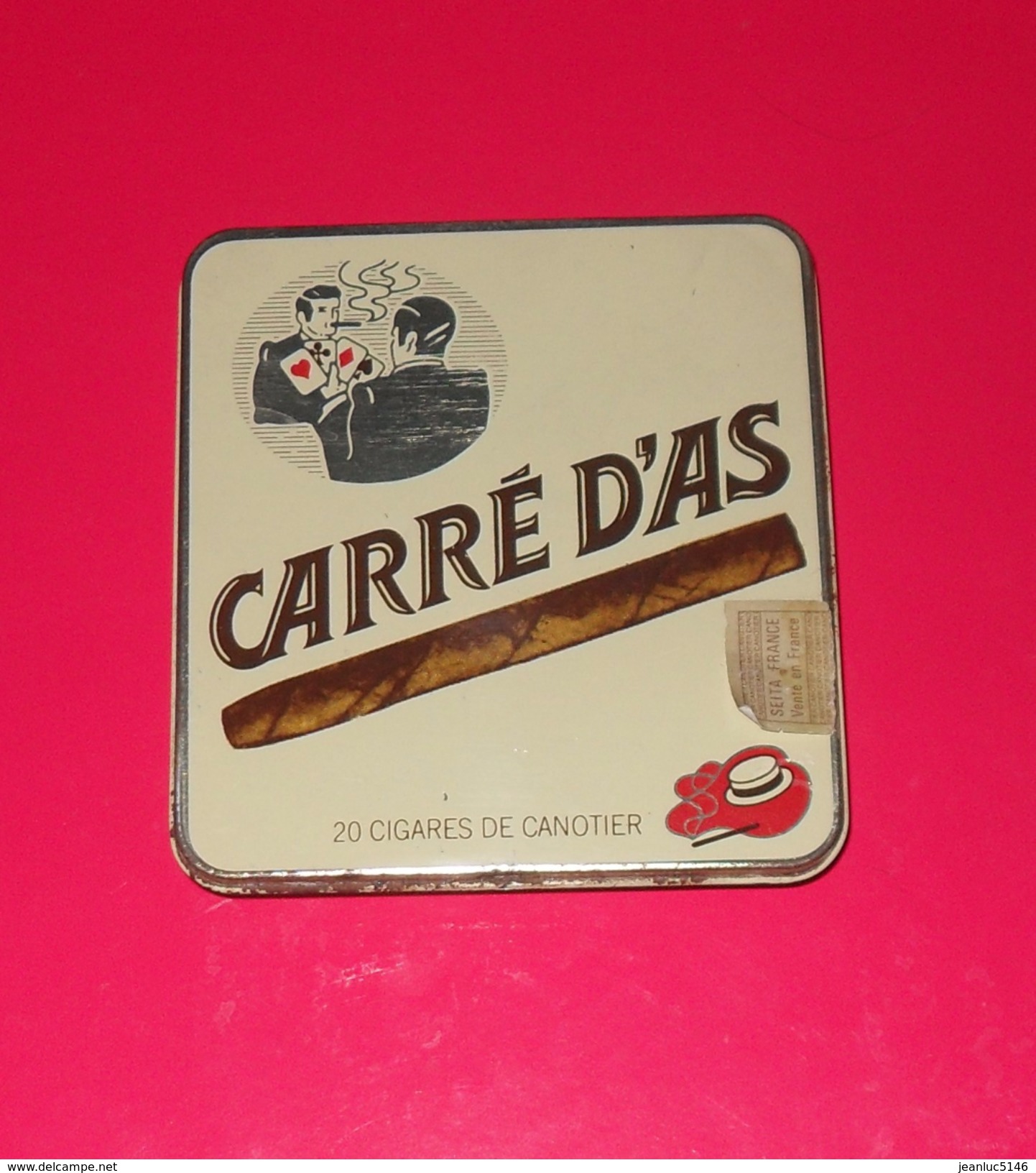 Boîte Métallique. Carré D'as. Cigares De Canotier, SEITA, Années 1960-1970. Reste D'étiquette Seita. - Estuches Para Puros