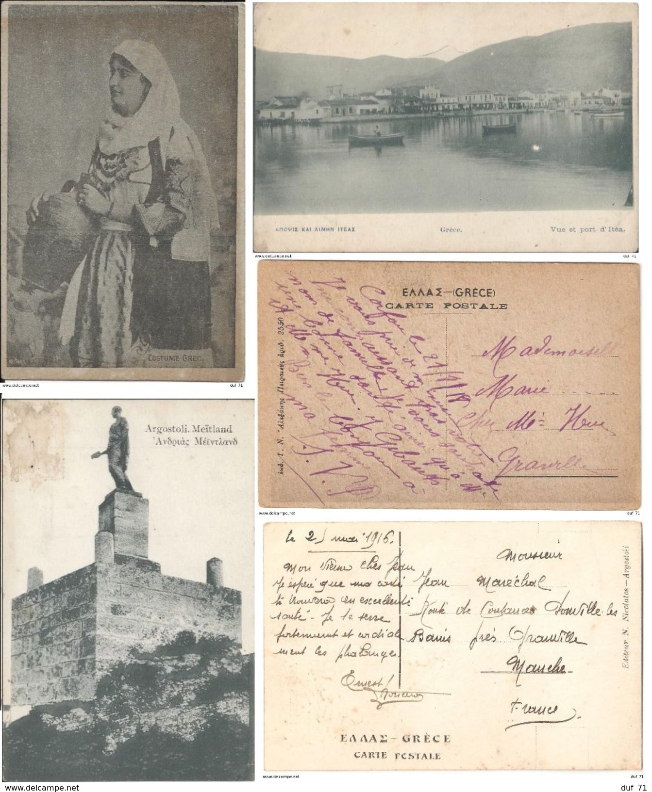 Lot De 3 CPA Grèce Greece Costume Grec Corynthienne, Argostoli, Meitland, Itéa Le Port. Courriers L'armée D' Orient WW1 - Grèce