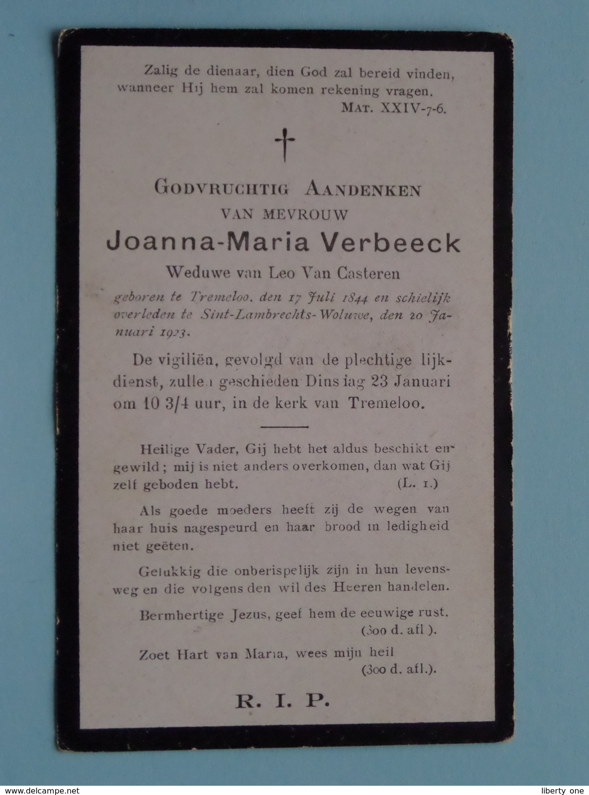 DP Joanna-Maria VERBEECK ( Leo Van Casteren ) Tremeloo 17 Juli 1844 - St-Lambrechts-Woluwe 20 Jan 1923 ( Zie Foto´s ) ! - Religión & Esoterismo