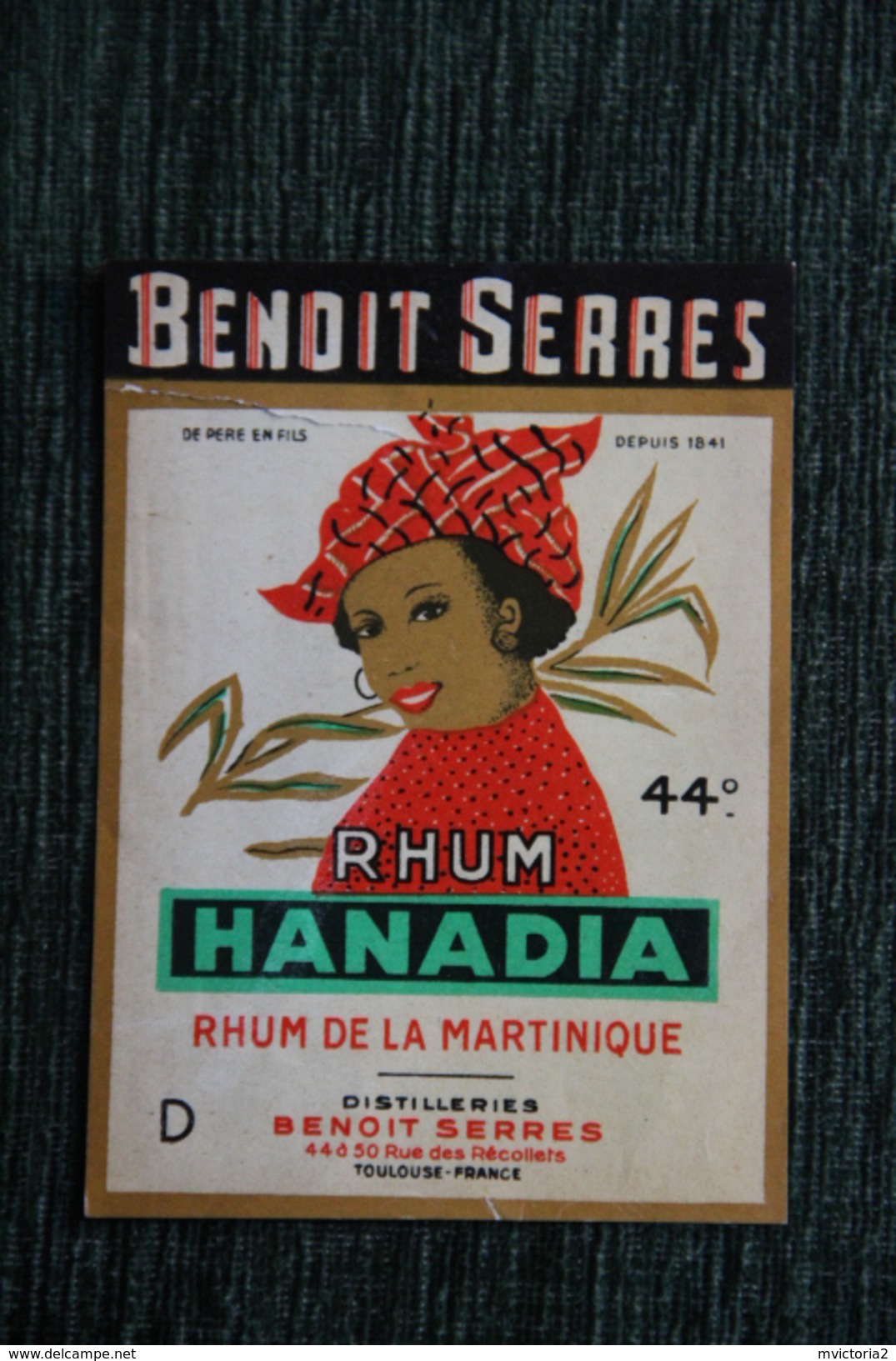 Etiquette " RHUM HANADIA " - Rhum De La Martinique, Benoit SERRES à TOULOUSE. - Rhum