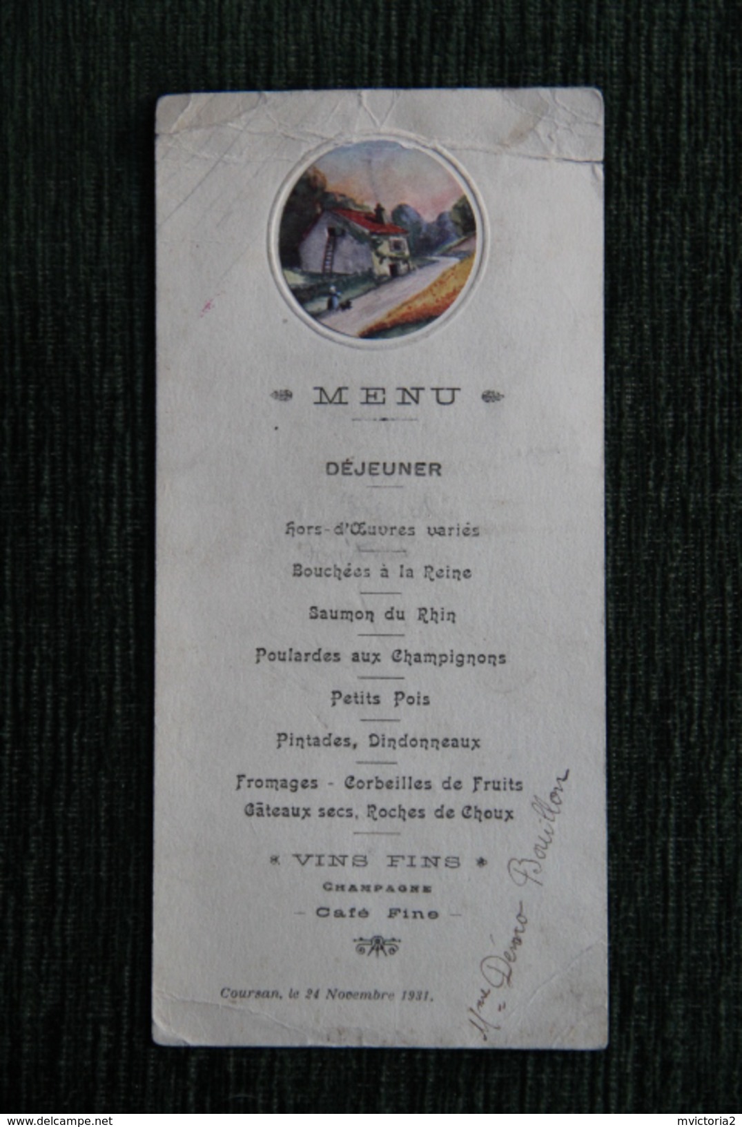 Menu D'un Repas Pris à COURSAN Le 24 Novembre 1931 - Menus