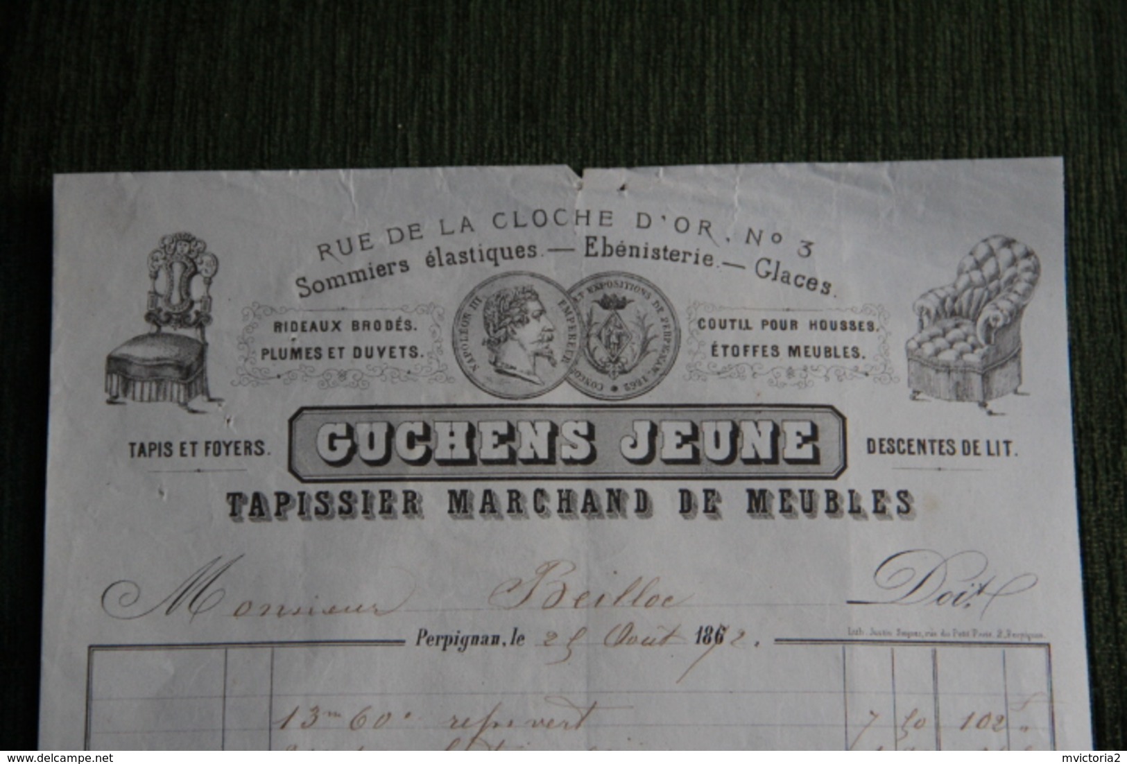 Facture Ancienne , PERPIGNAN, Tapissier , Marchand De Meubles, CUCHENS Jeune. - 1800 – 1899