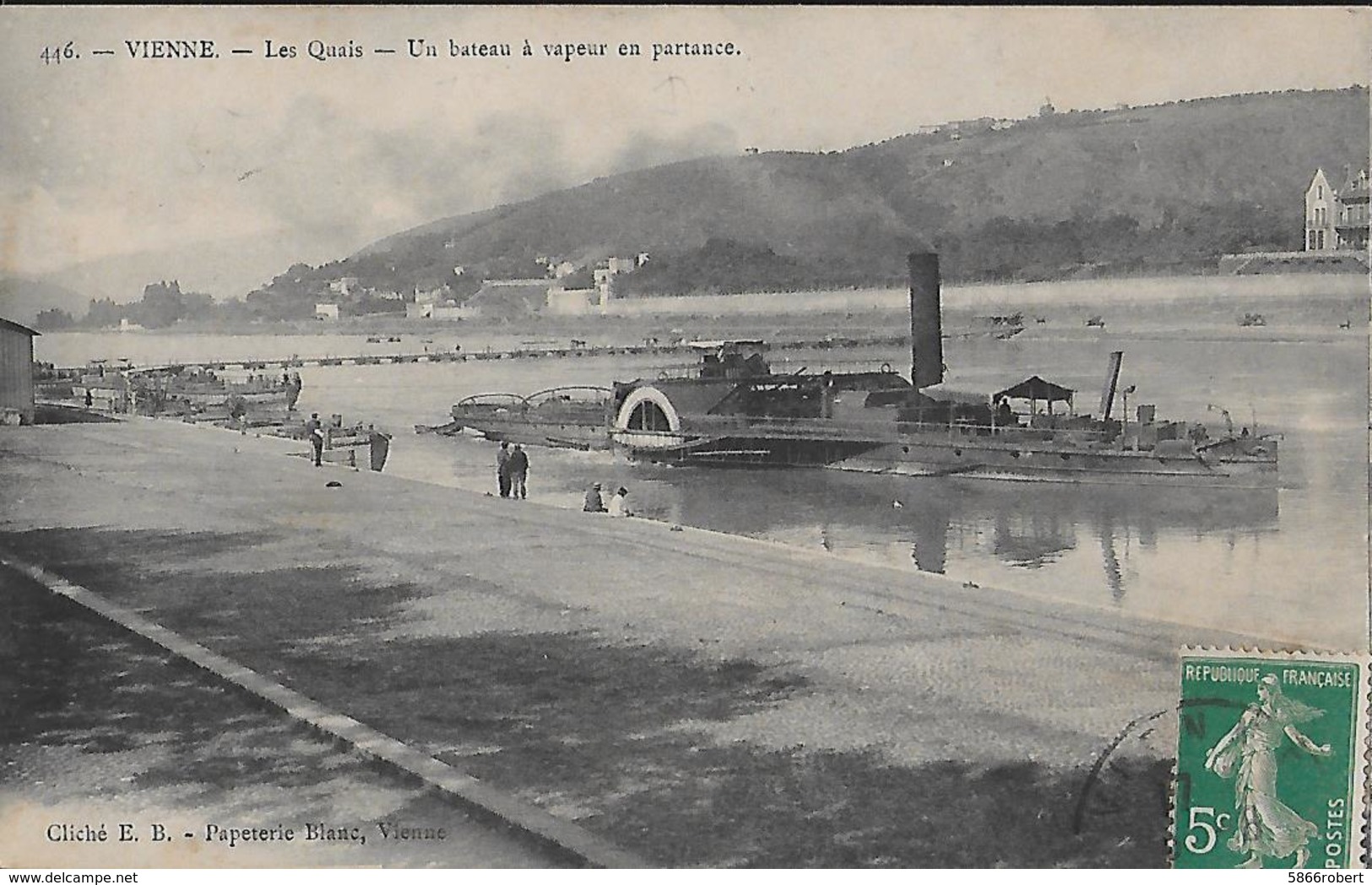 CARTE POSTALE ORIGINALE ANCIENNE : VIENNE ; LES QUAIS ; UN BATEAU A VAPEUR EN PARTANCE ; ANIMEE ; ISERE (38) - Vienne