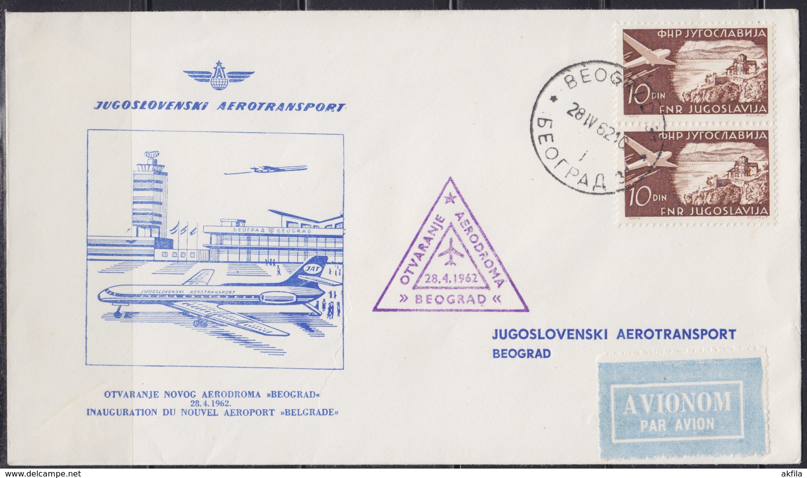 Yugoslavia 1962 Yugoslav Airlines (JAT) Opening Of The New "Beograd" Airport, Commemorative Airmail Cover - Luftpost