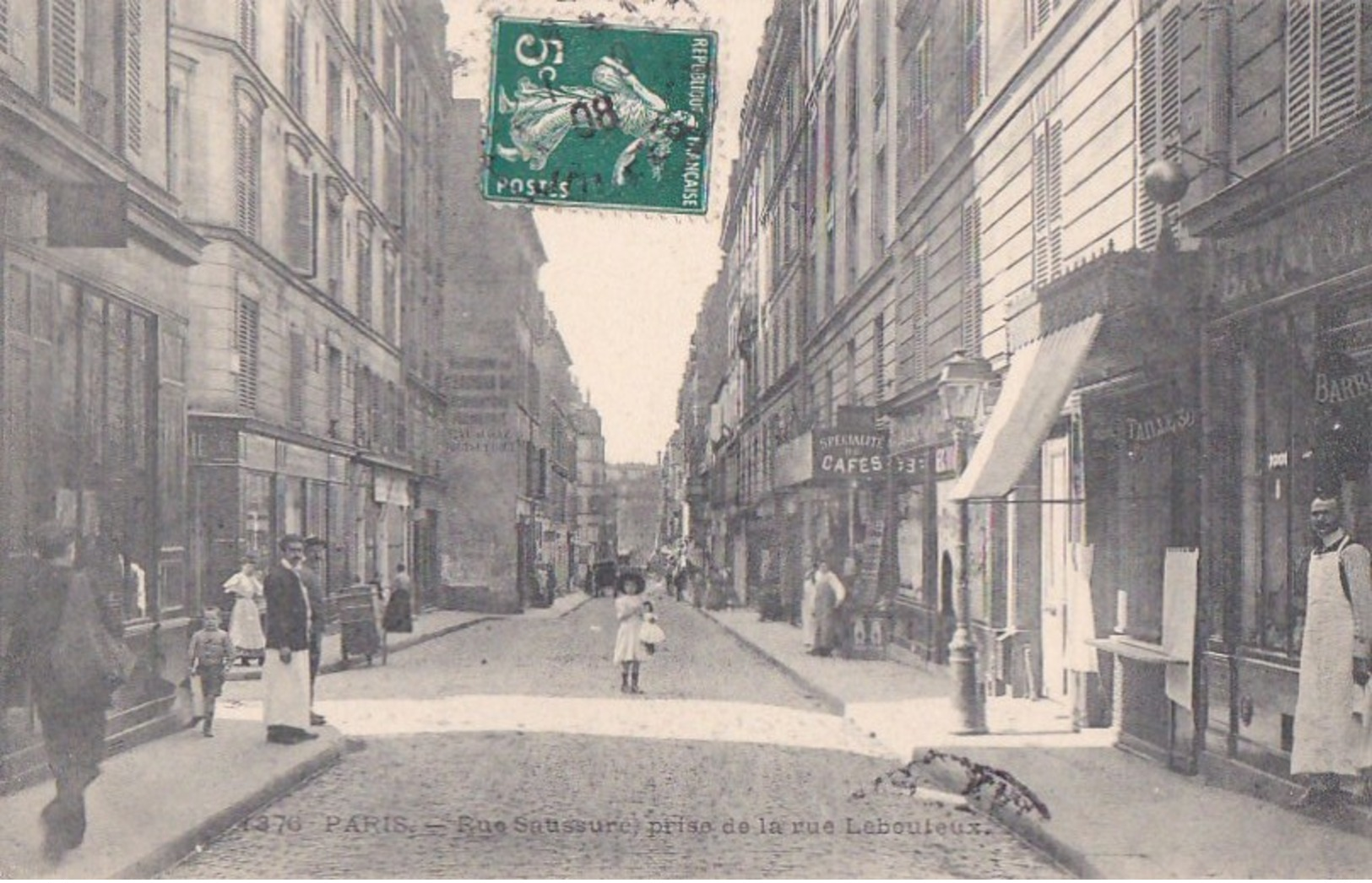 PARIS XVII  Rue SAUSSURE à La Rue LEBOUTEUX  Animé Commerces COIFFEUR BARBIER Epicerie Sptés De CAFES Timbre 1908 - Distretto: 17