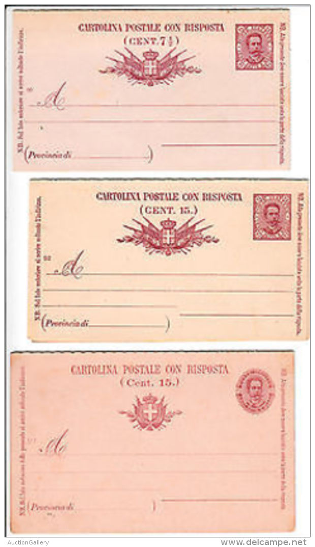 REGNO-TRE DIVERSE CARTOLINE POSTALI 7 1/2 Cent CON RISPOSTA (Mod.90/92/97)-Nuove - Altri & Non Classificati