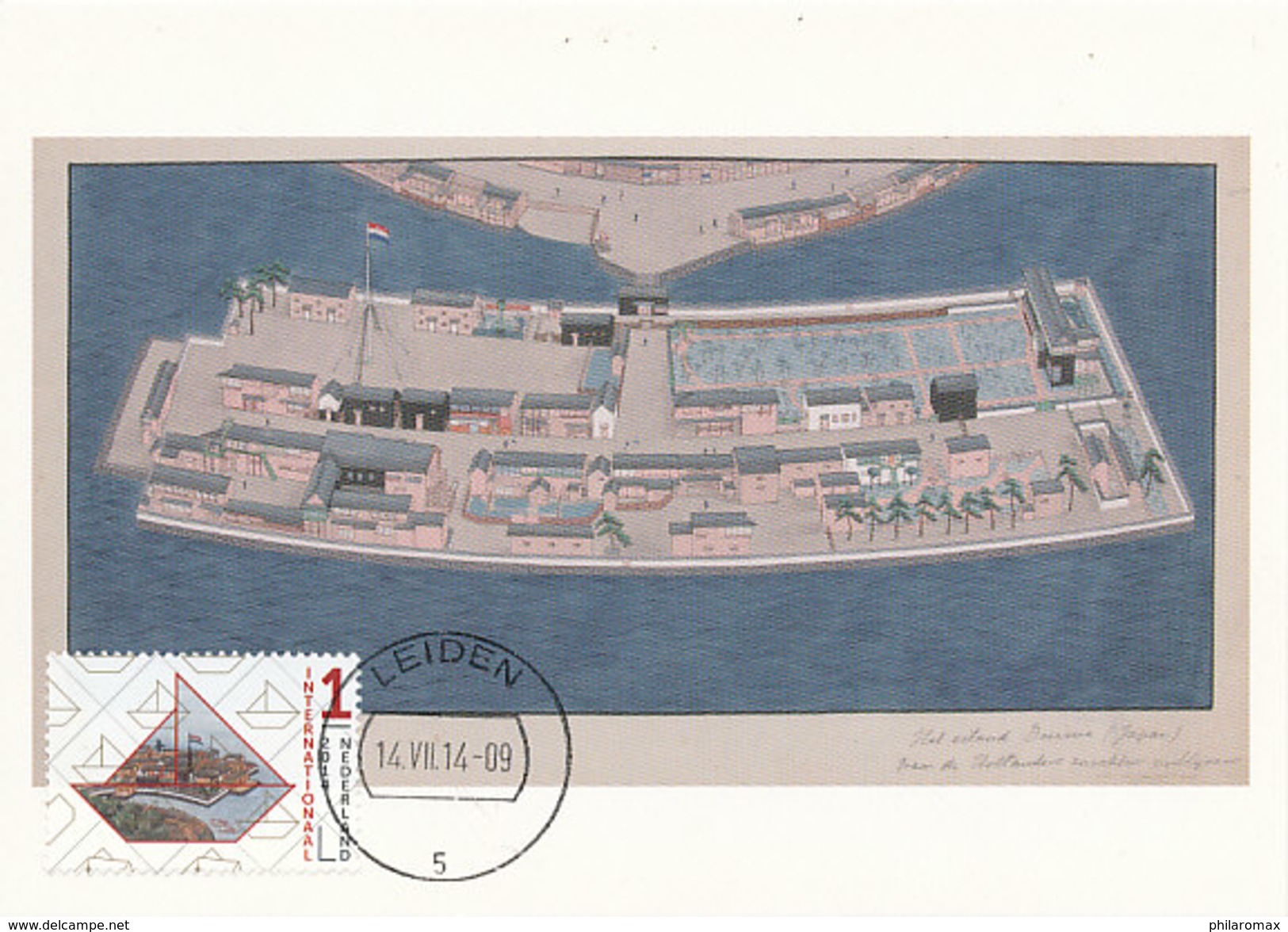 D27921 CARTE MAXIMUM CARD FD 2014 NETHERLANDS - ISLAND DESHIMA - NETHERLANDS-JAPAN - LEIDEN CP ORIGINAL - Aardrijkskunde