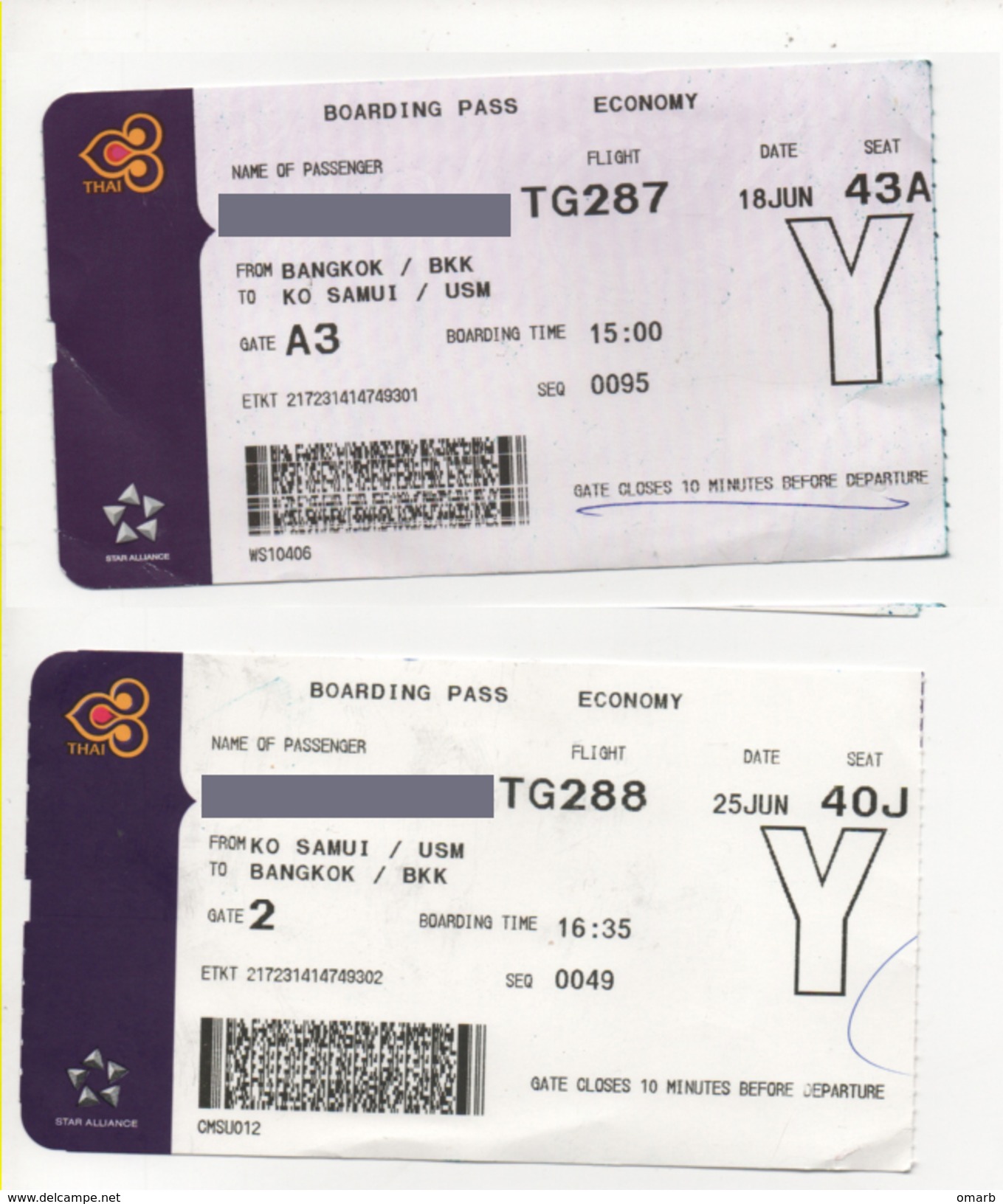 Alt969 Carta Imbarco Boarding Pass Flight Ticket Volo Airline Biglietto Aereo Thai Airways Thailand Bangkok Ko Samui - Europe