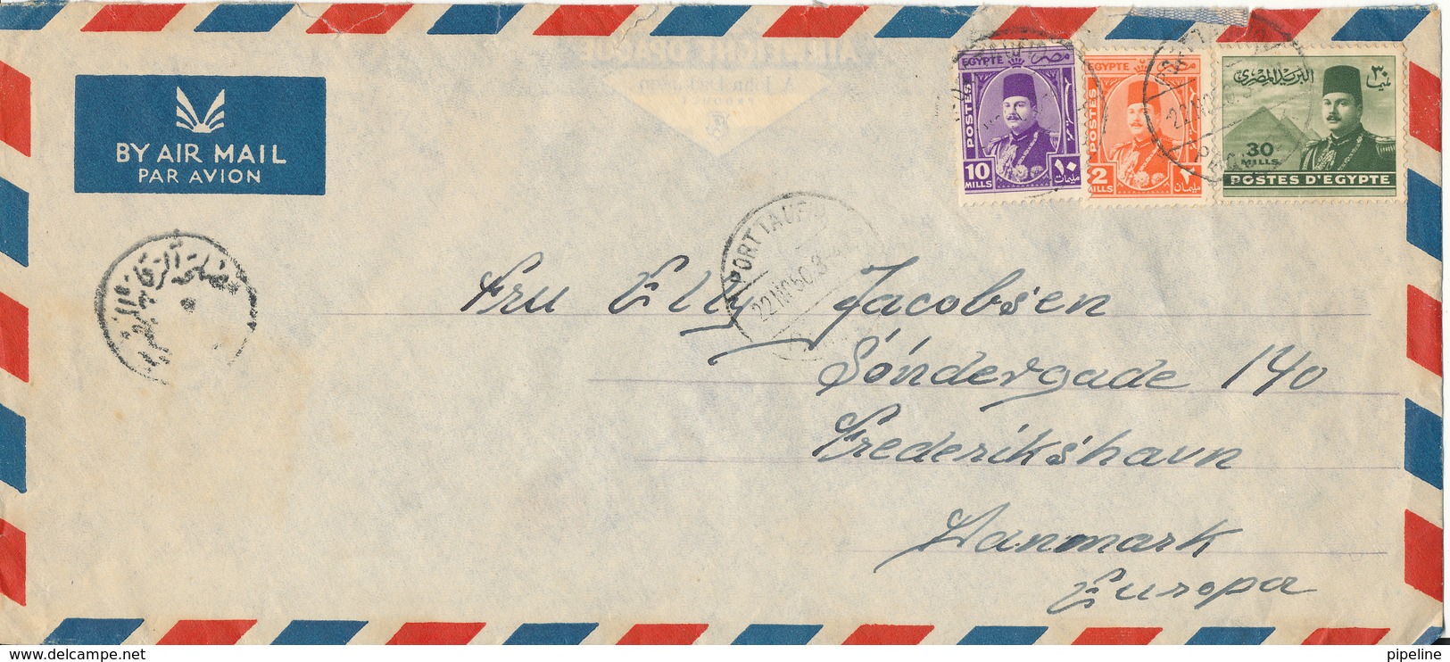 Egypt Air Mail Cover Sent To Denmark Taufiq  22 - 11- 1950 Paquebot - Covers & Documents