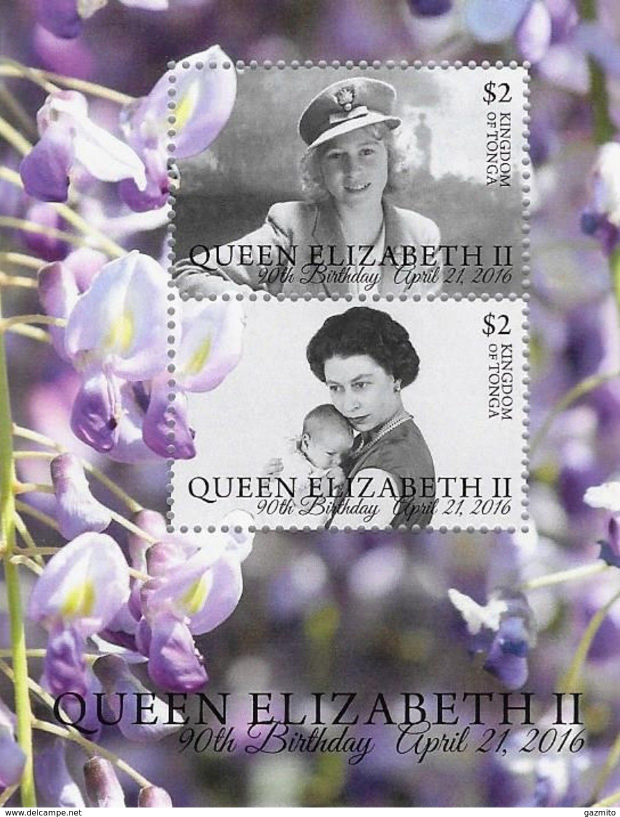 Tonga 2016, Queen Elisabeth, Orchids, 2val In BF - Tonga (1970-...)