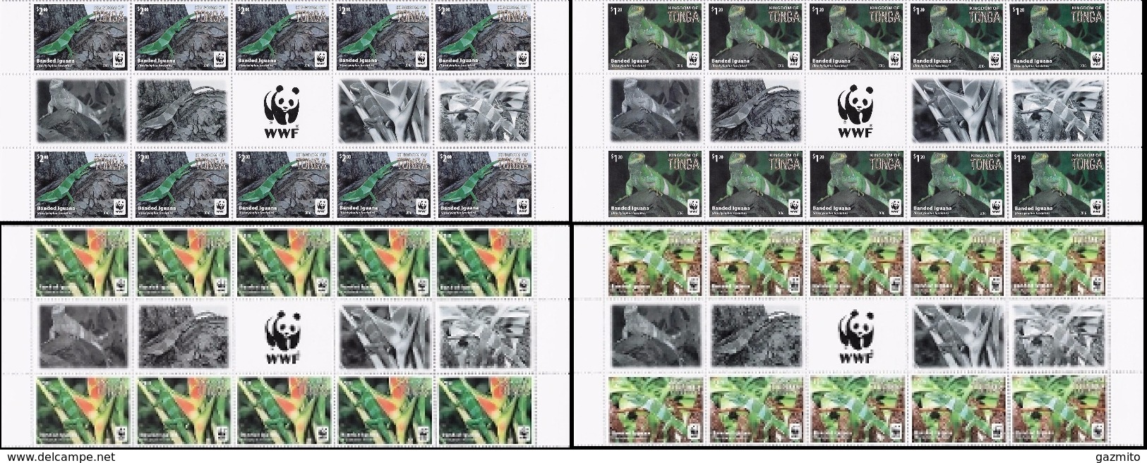 Tonga 2016, WWF, Iguanas, 4 Gutter Strips Of 10val - Tonga (1970-...)