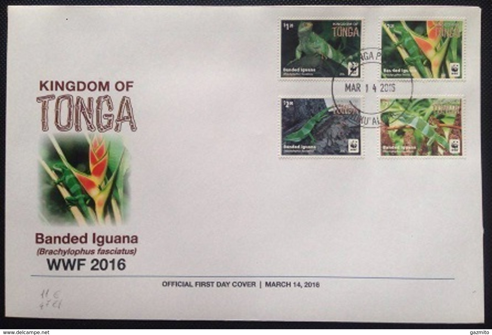 Tonga 2016, WWF, Iguanas, 4val In FDC - Tonga (1970-...)