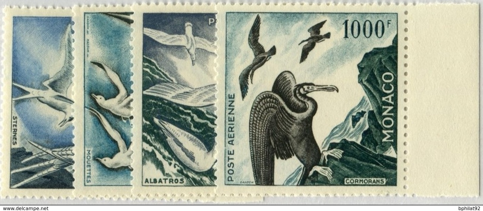 !!! MONACO : SERIE PA N°55/58 OISEAUX DE MER DENTELEE 11, NEUVE LUXE BORD DE FEUILLE - Poste Aérienne