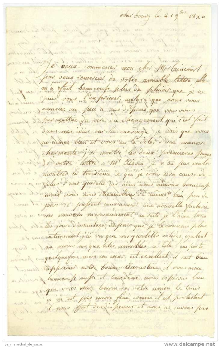 Pamela De CHANTEREYNE à Ernest De Morlaincourt CHERBOURG 1820 Metz - Manuscripts