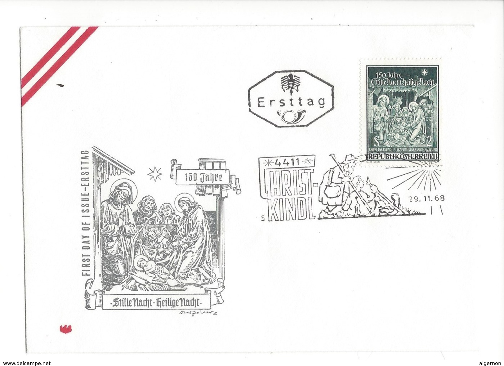 16019 - Christkindl Cover 29.11.1968 Stille Nacht Heilige Nacht 150 Jahre FDC - Weihnachten