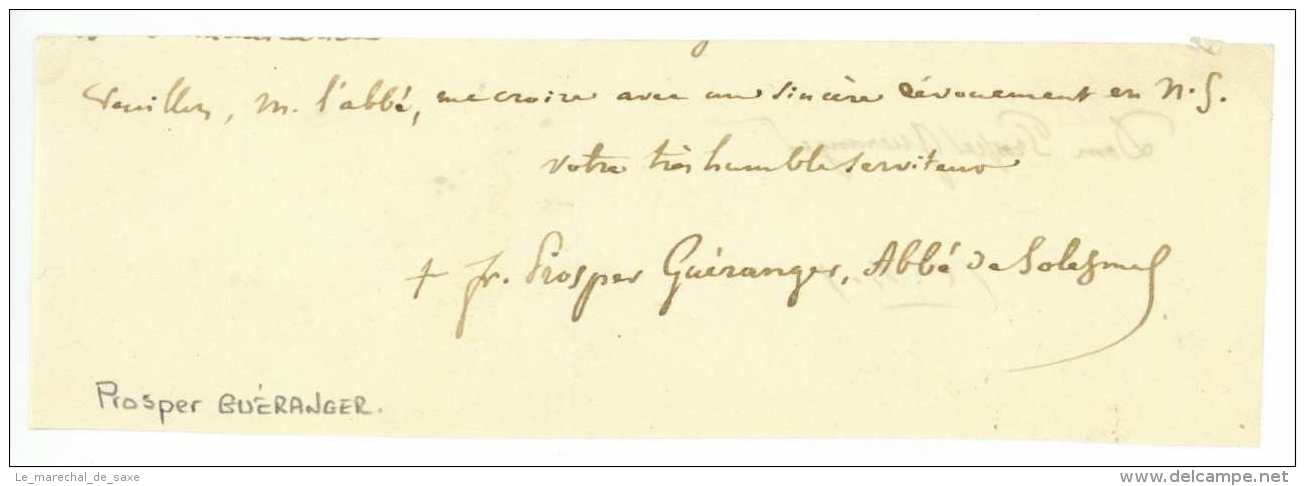 GUERANGER, Dom Prosper (Sablé 1805 &ndash; Solesmes 1875). Moine Bénédiction, Refondateur De L&rsquo;abbaye De Solesmes - Altri & Non Classificati