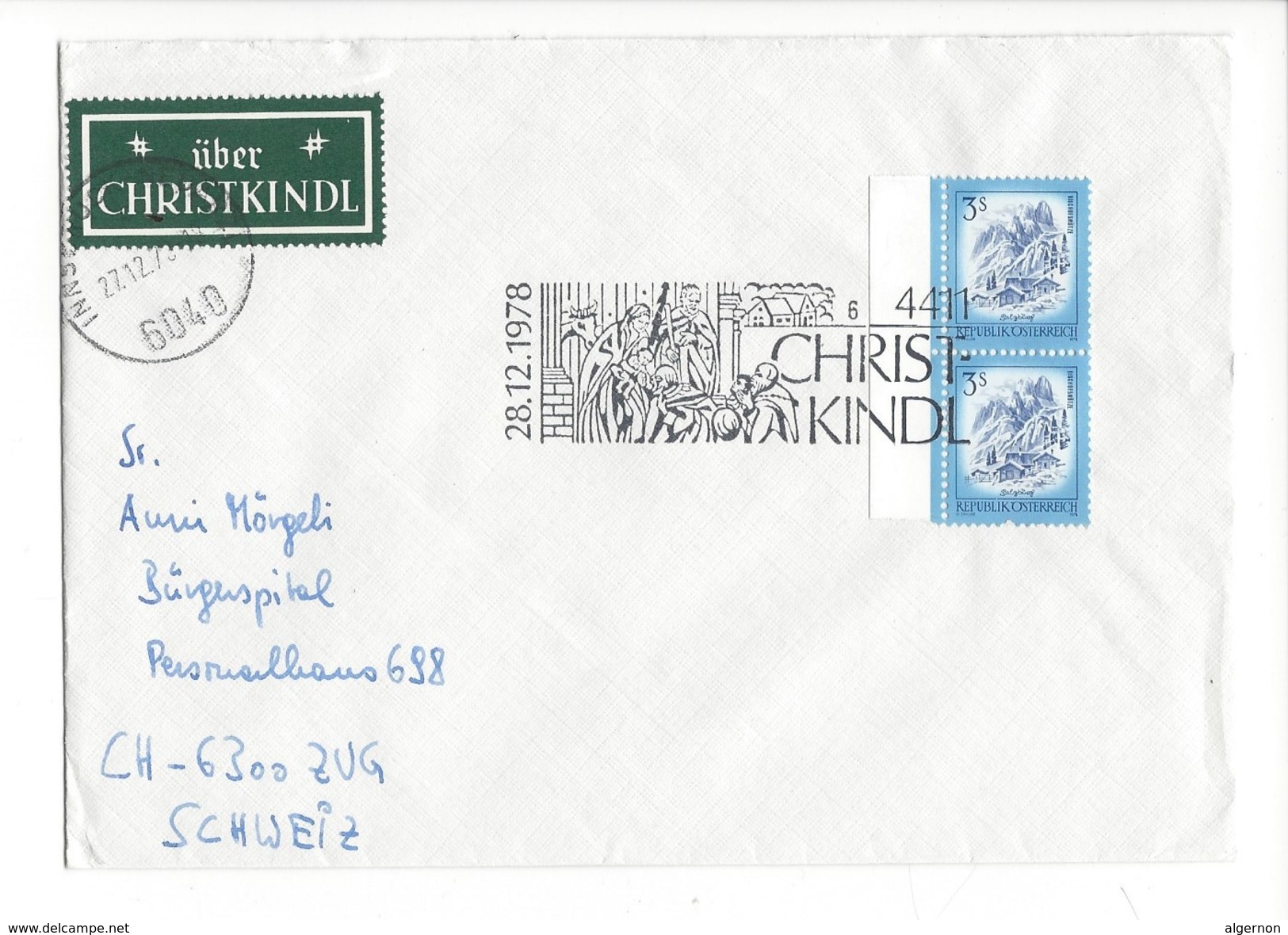 16031 - Christkindl Cover 28.12.1978 Pour Zug Schweiz + Vignette über Christkindl - Noël