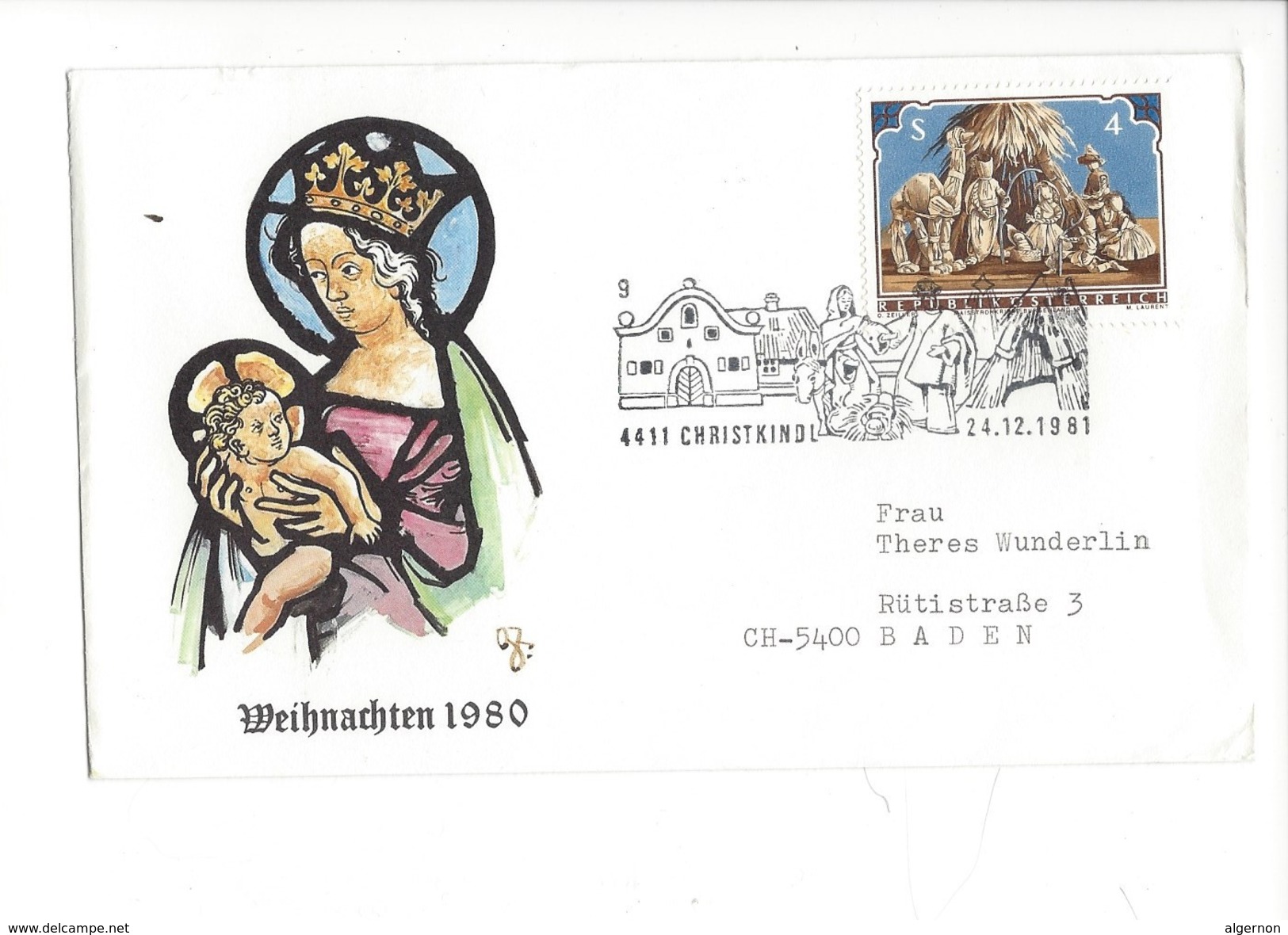 16042 - Christkindl Cover 24.12.1981 Pour Baden CH Weihnachten 1980 - Noël