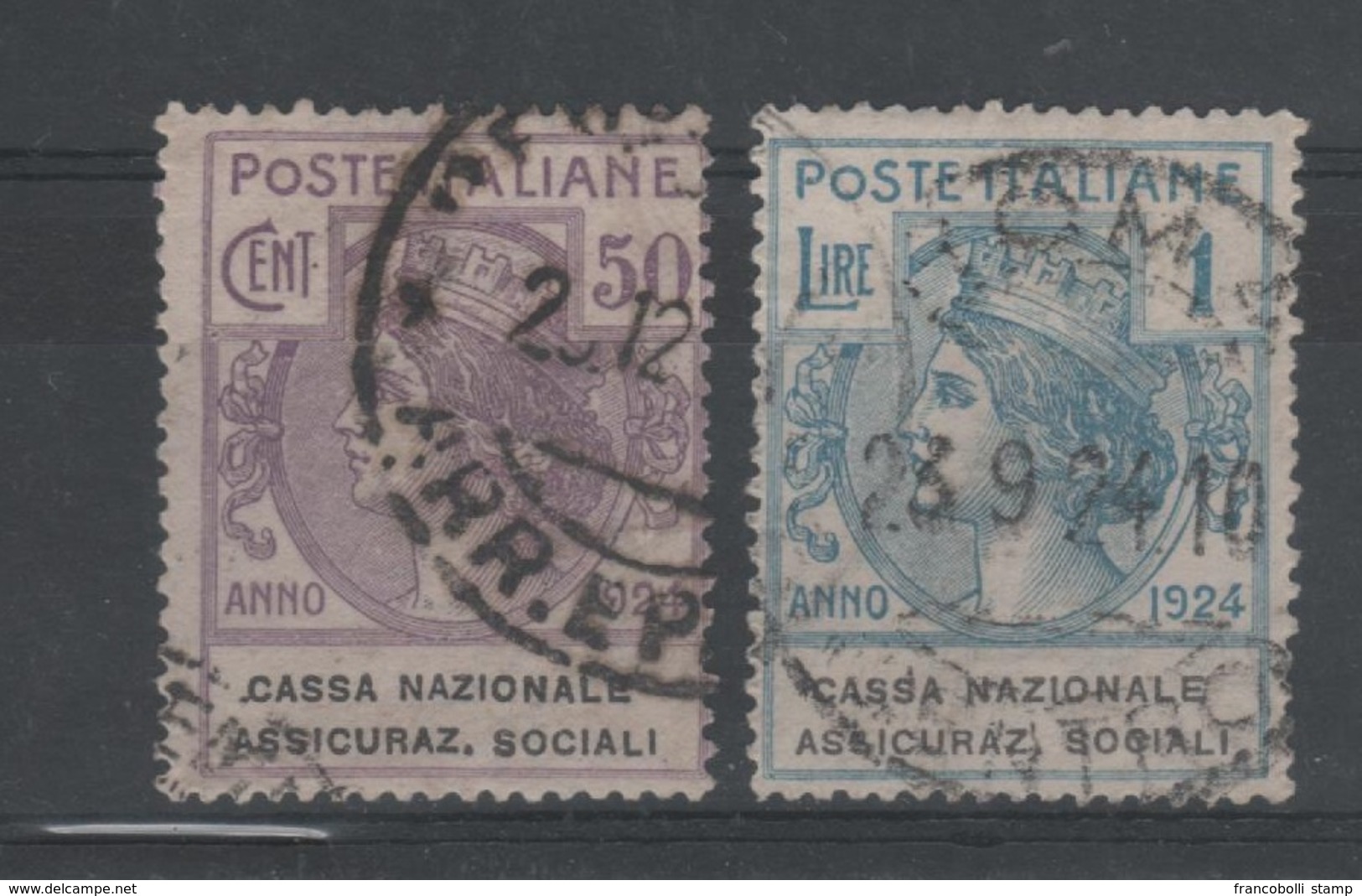1924 Enti Parastatali Cassa Nazionale Ass. Soc. 50 C. 1 L. - Afgestempeld