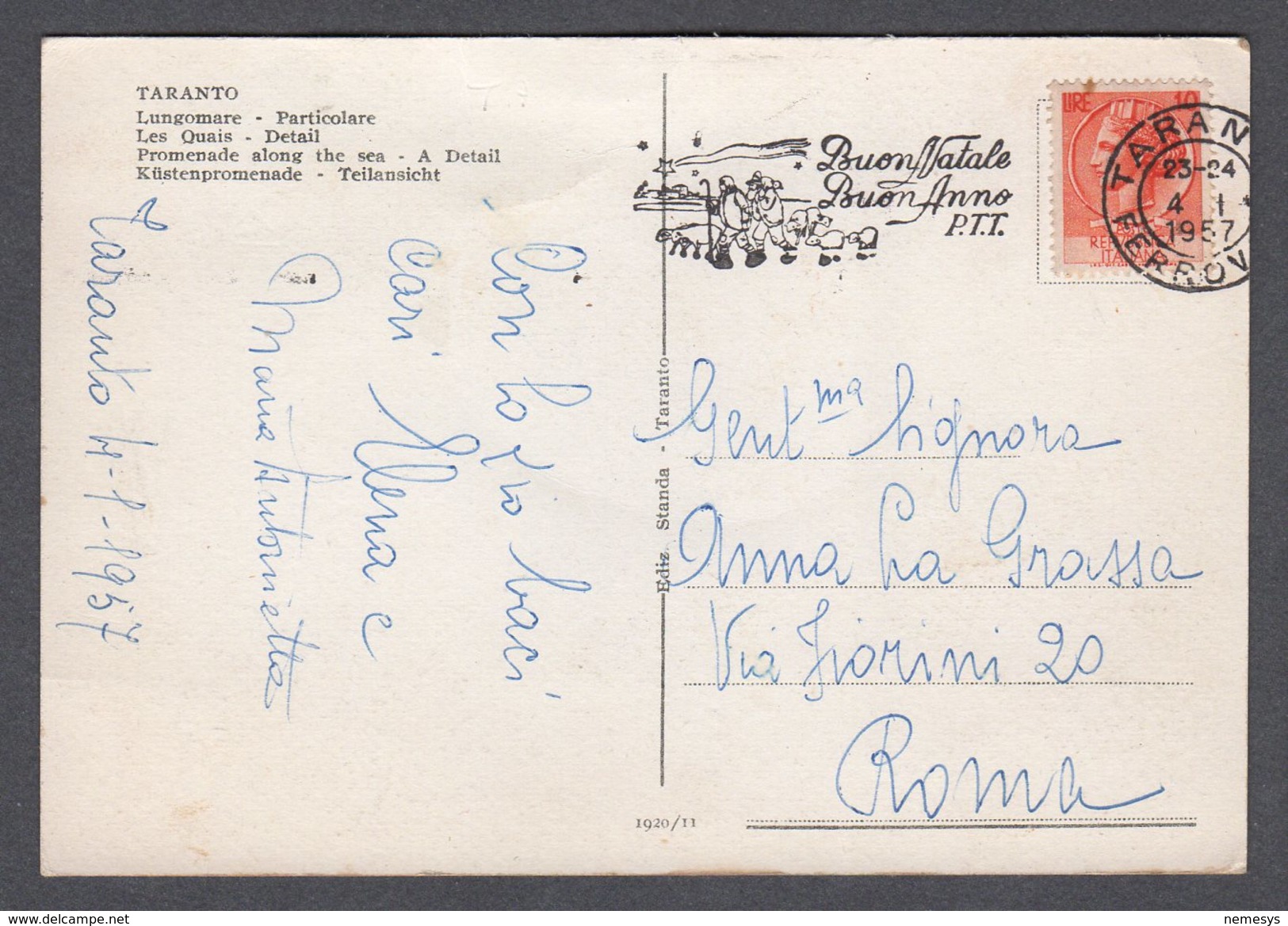 1957 TARANTO LUNGOMARE EX CASA DEL FASCIO FG V SEE 2 SCANS ANIMATA TARGHETTA - Taranto