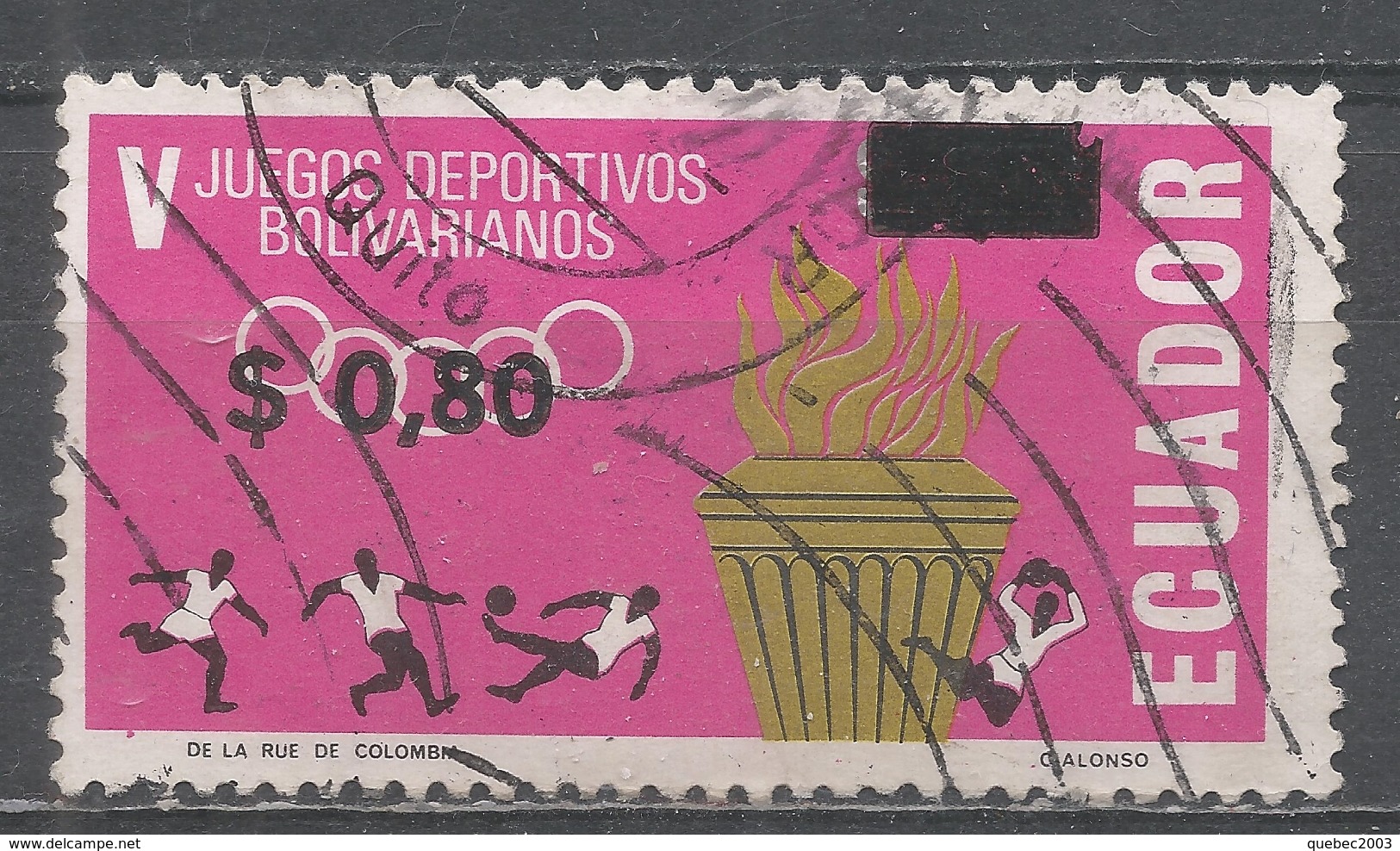 Ecuador 1967. Scott #766D (U) Torch And Athletes (Soccer) - Equateur