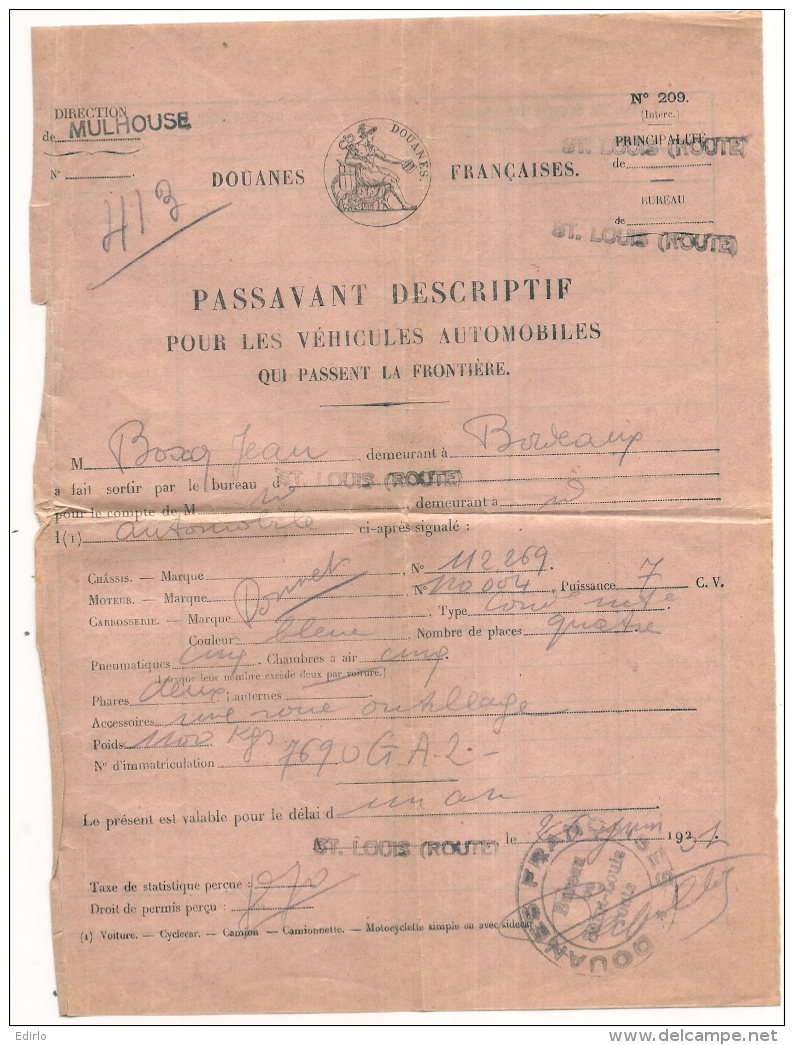 Permis internationnal de Conduire 1926 + Certificat international carte grise pour automobiles +  2  PASSAVANT +