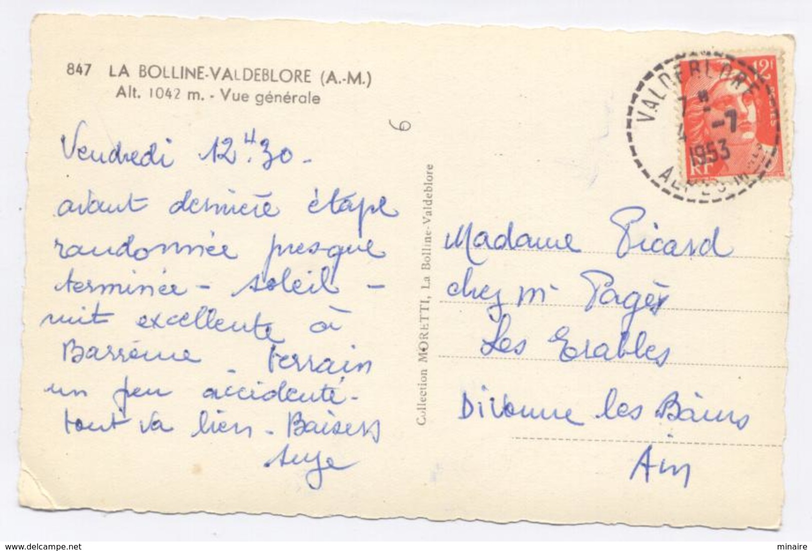LA BOLLINE - VALDEBLORE - Vue Générale - 1953- - Bon état- Format 9x14 - 2 Scans - Autres & Non Classés