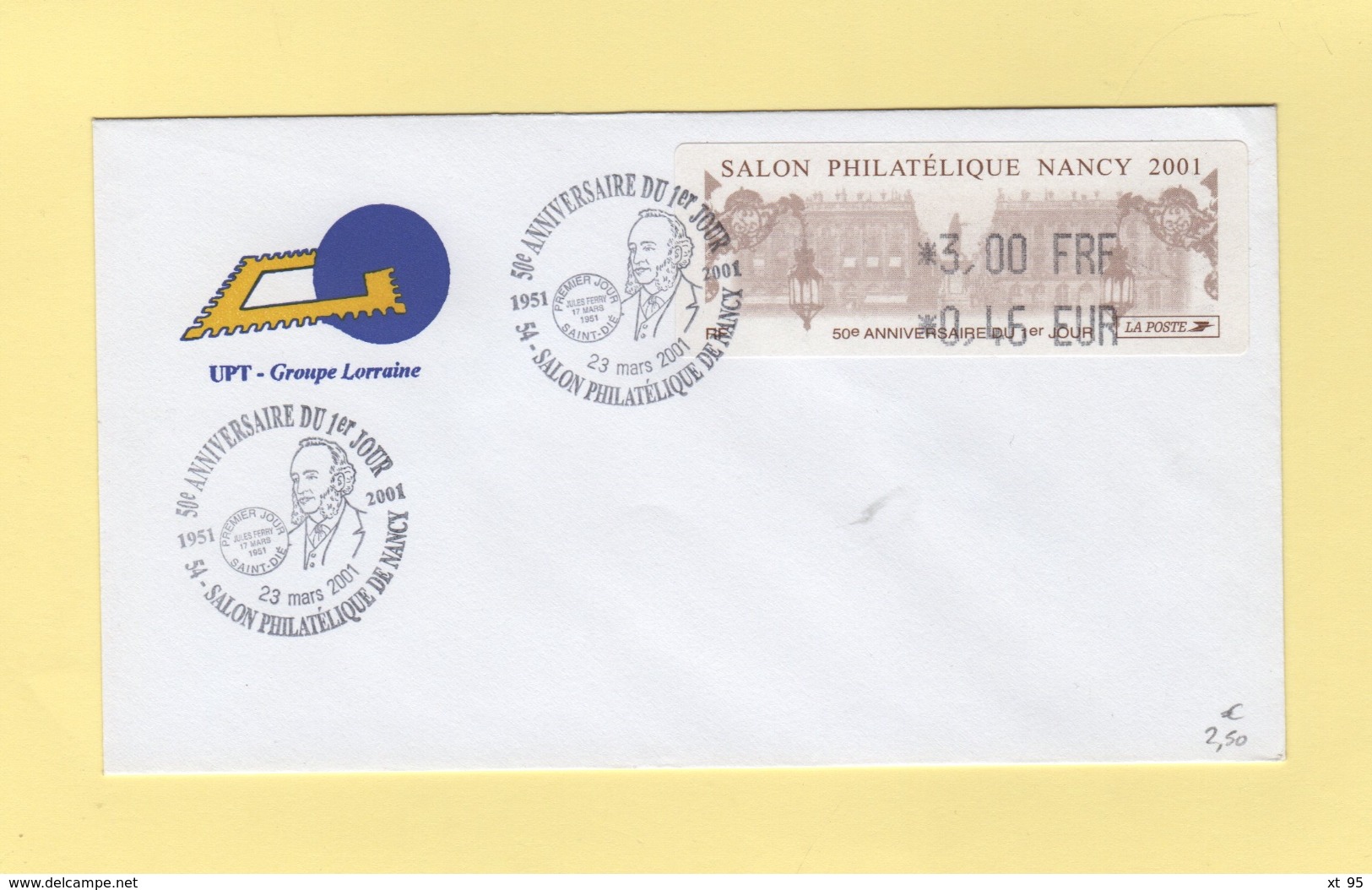 Vignette D Affranchissement - Salon Philatelique De Nancy - 2001 - FDC - 1er Jour - 1999-2009 Illustrated Franking Labels