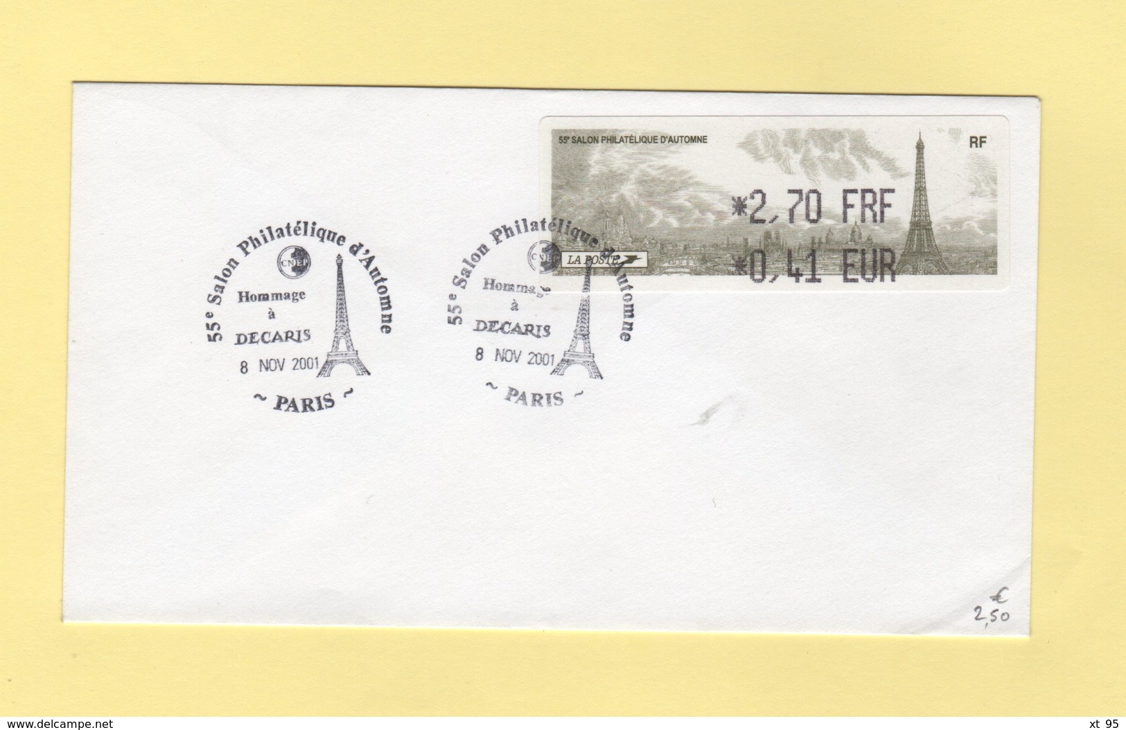 Vignette D Affranchissement - 55e Salon Philatelique D Automne - 2001 - FDC - 1er Jour - 1999-2009 Illustrated Franking Labels