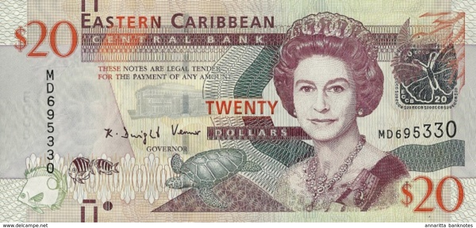 EAST CARIBBEAN STATES 20 DOLLARS ND (2012) P-53 UNC WITH MARKS FOR THE BLIND [ECS237a] - East Carribeans