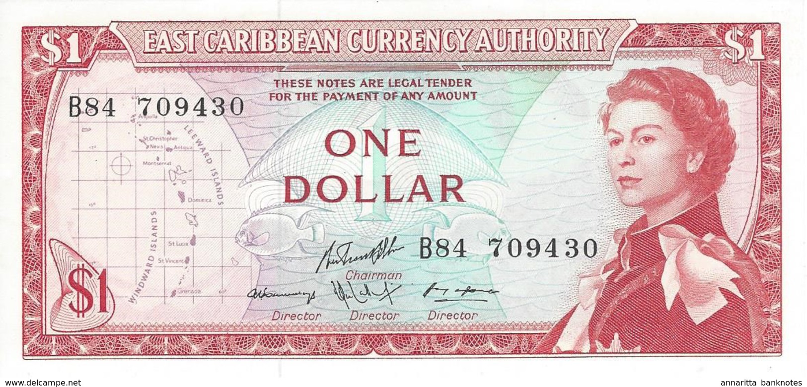 EAST CARIBBEAN STATES 1 DOLLAR ND (1974) P-13g UNC S/N B84 709430 [ECS101c10] - Ostkaribik