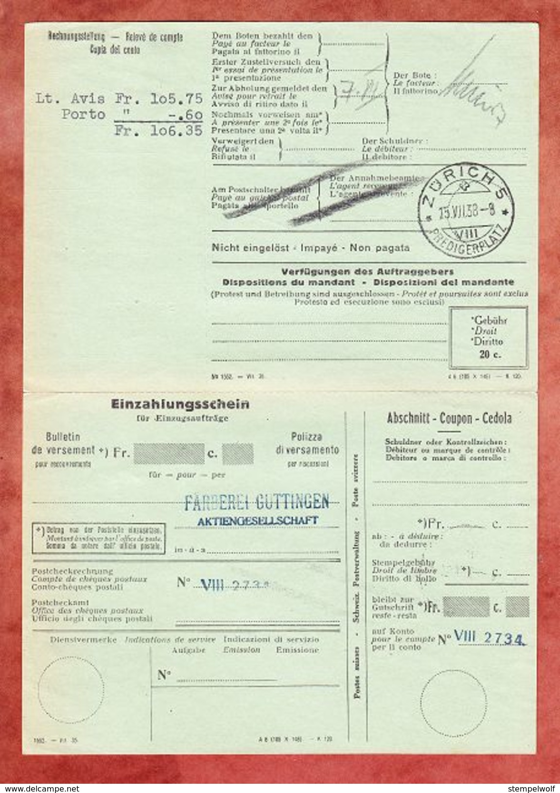 Einzugs-Auftrag, PP, Einschreiben Reco, Ungueltig, Stempel Von Guettingen, Zuerich Fraumuenster Geldpost, 1938 (45635) - Lettres & Documents