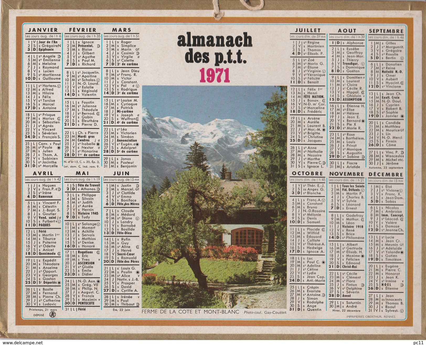 ALMANACH Des PTT: 1971 :  - 92 - HAUTS-DE-SEINE - - Grand Format : 1971-80