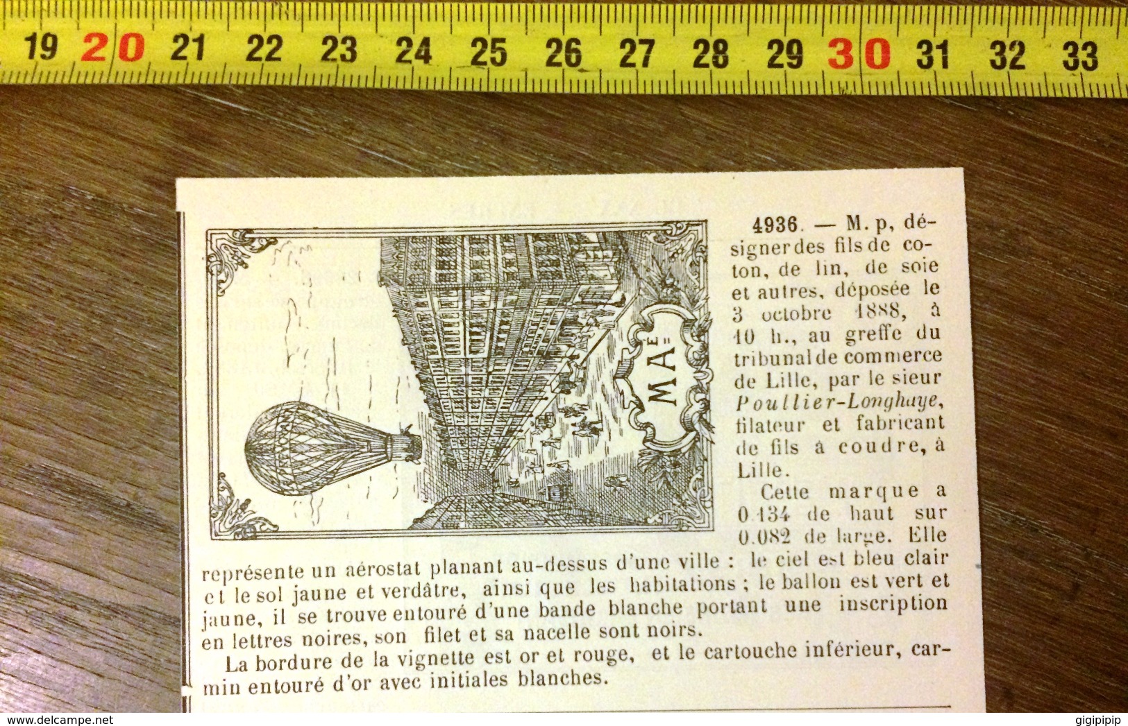 MARQUE DEPOSEE 1888 FILS DE COTON POULLIER LONGHAYE FILATEUR ET FABRICANT A LILLE ENCRE PETITE VERTU MOREL VIDAL PARIS - Collections