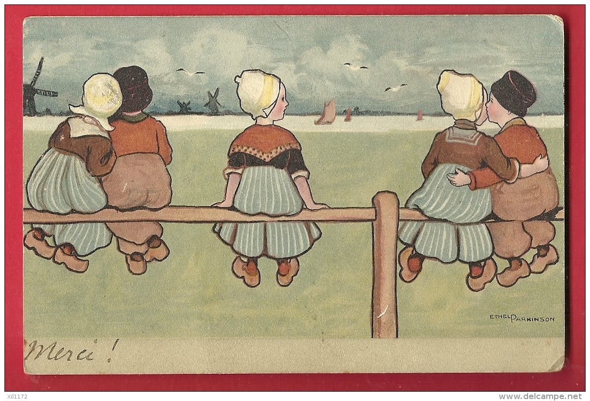 FJL-18  Illustrateur, Ethel Parkinson, Enfants Amoureux.  Précurseur. Cachet 1908 - Parkinson, Ethel