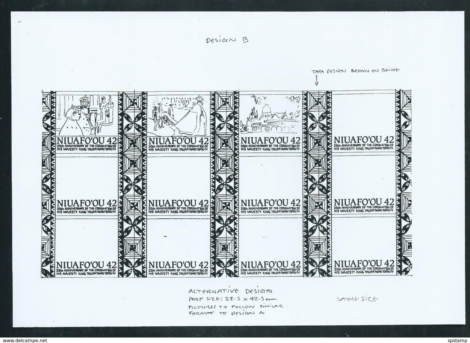 Tonga Niuafo´ou 1992 King Coronation Anniversary Black & White Essay For Proposed Design In Sheet Format - Tonga (1970-...)