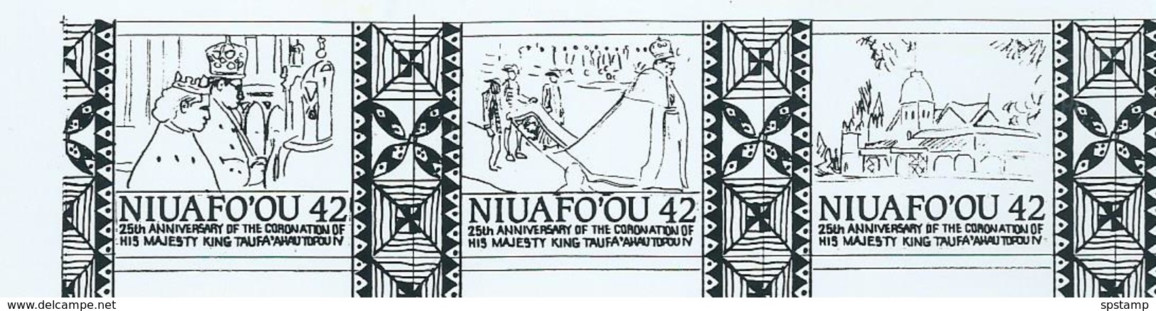 Tonga Niuafo´ou 1992 King Coronation Anniversary Black & White Essay For Proposed Design In Sheet Format - Tonga (1970-...)