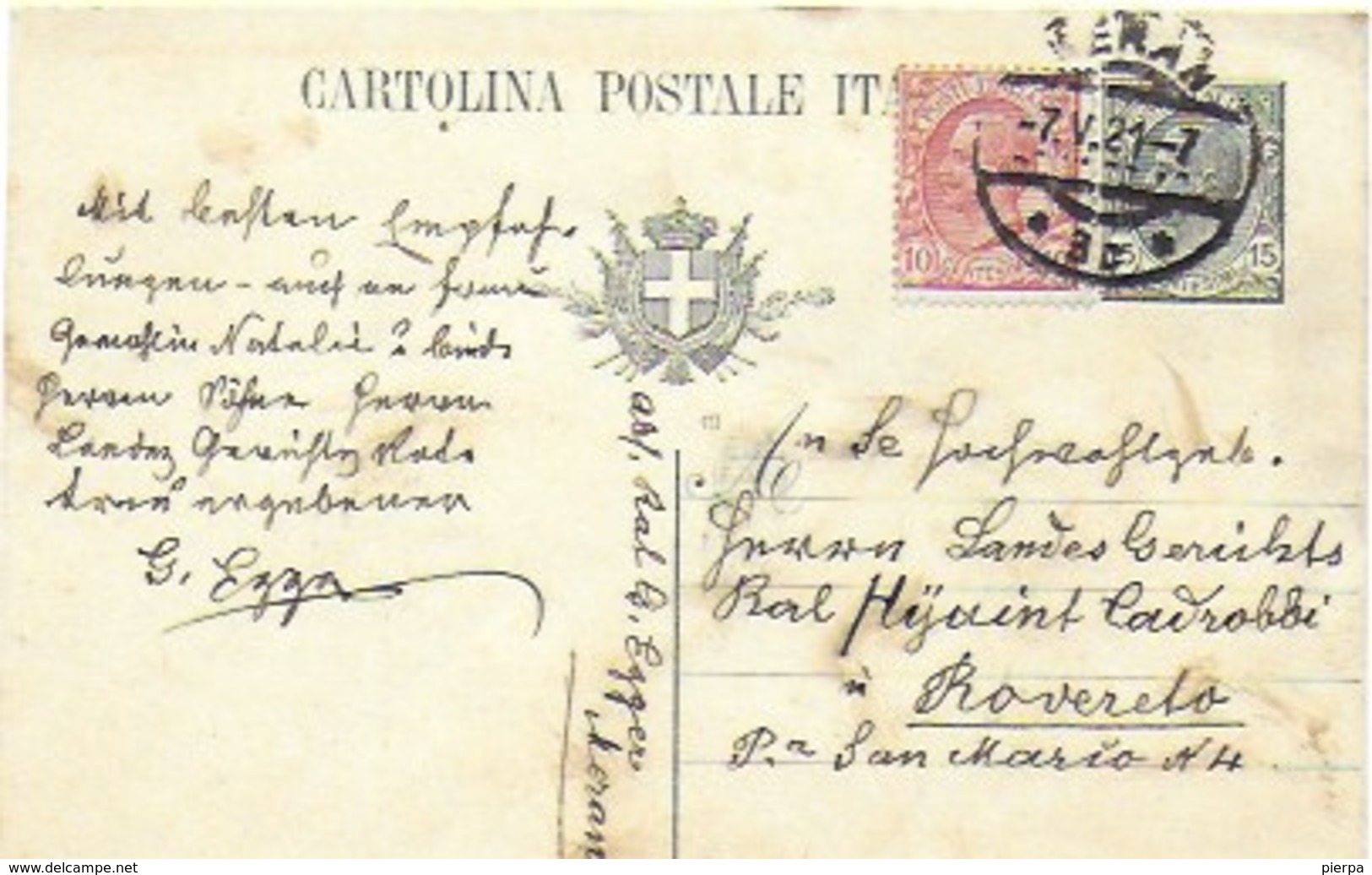 STORIA POSTALE INTERO 1921 DA MERANO CON ANNULLO AUSTRIACO " MERANO 3c" - Storia Postale