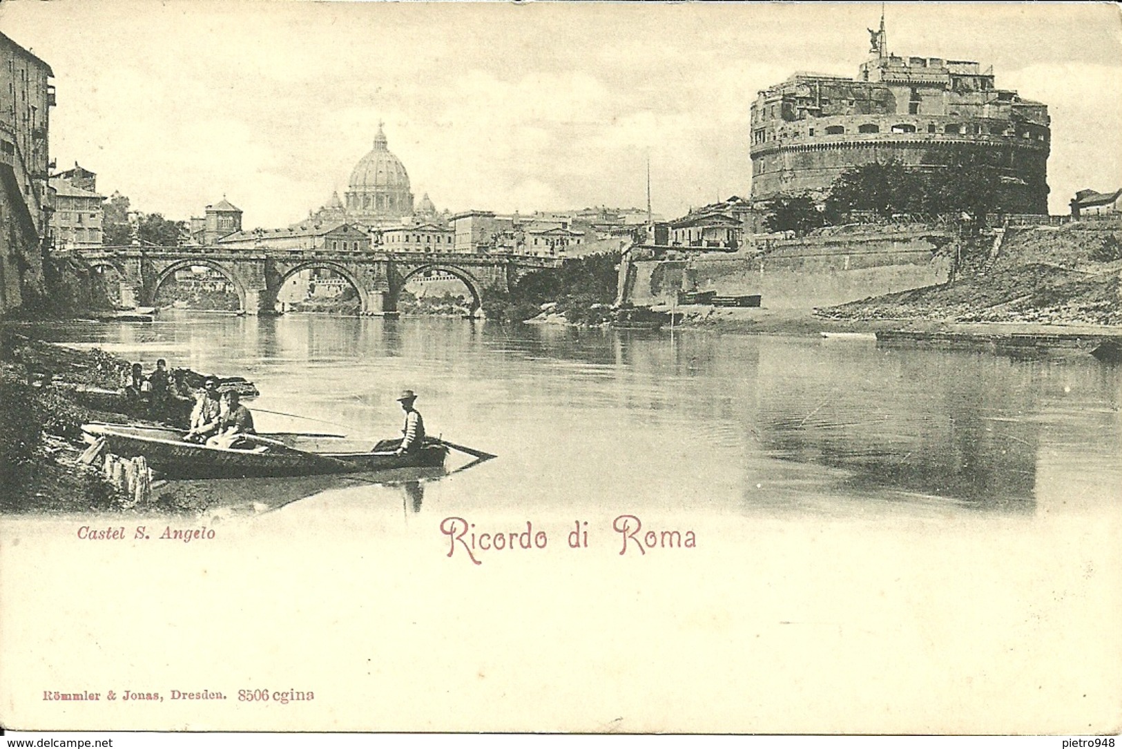 Roma (Lazio) Fiume Tevere Con Barcaioli, Castel Sant'Angelo E Cupola San Pietro Sul Fondo, Tevere River - Fiume Tevere