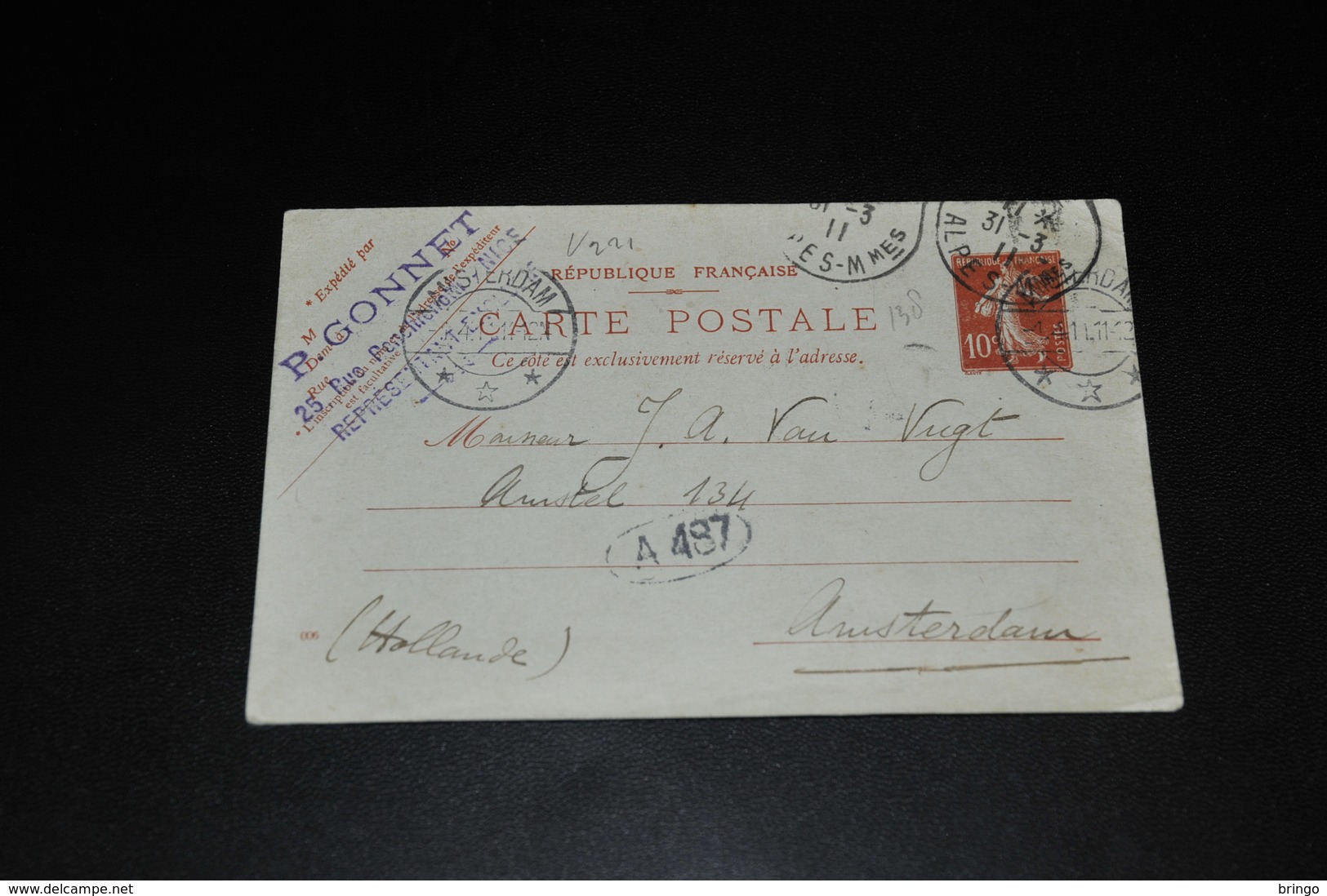 13- Carte Postale De Republique Francaise A Amsterdam - Gebruikt